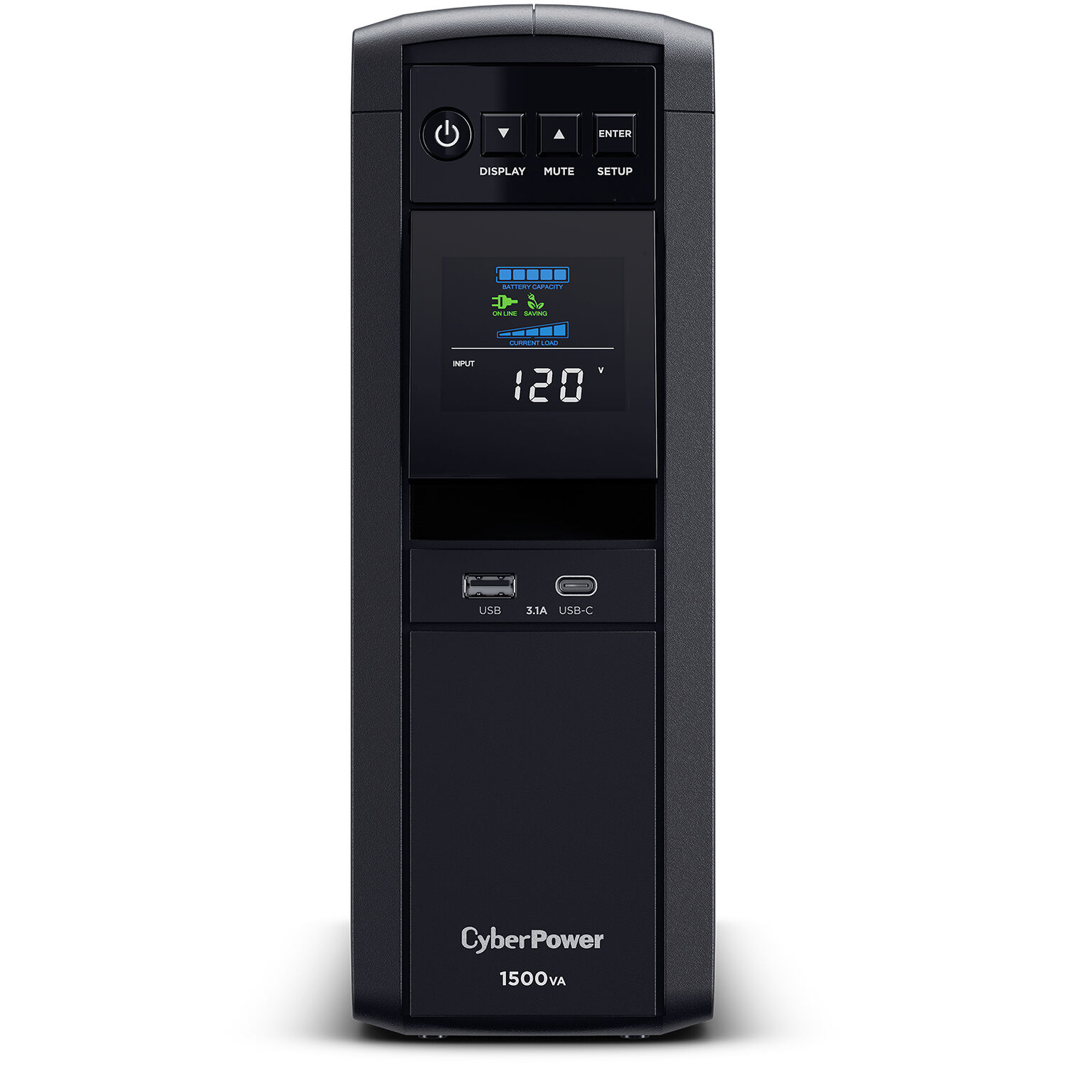 CyberPower CP1500PFCLCD 1500 VA mini-tower UPS with LCD and 12 outlets — view 2