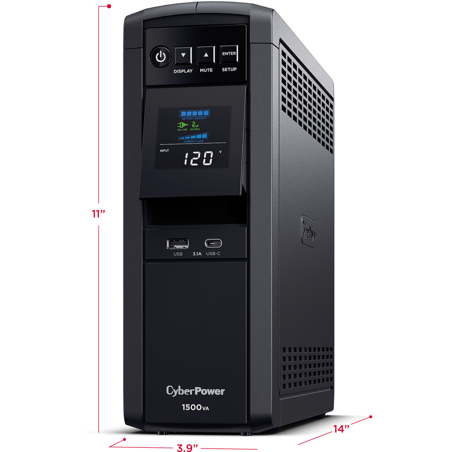 CyberPower CP1500PFCLCD 1500 VA mini-tower UPS with LCD and 12 outlets — view 7