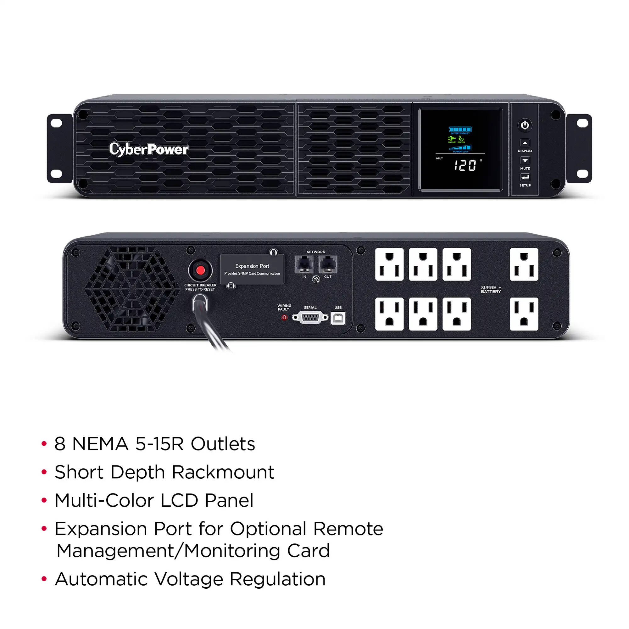 CyberPower CP1500PFCRM2U 1500VA 2U rackmount UPS with sine wave output, LCD, and SNMP support — view 4