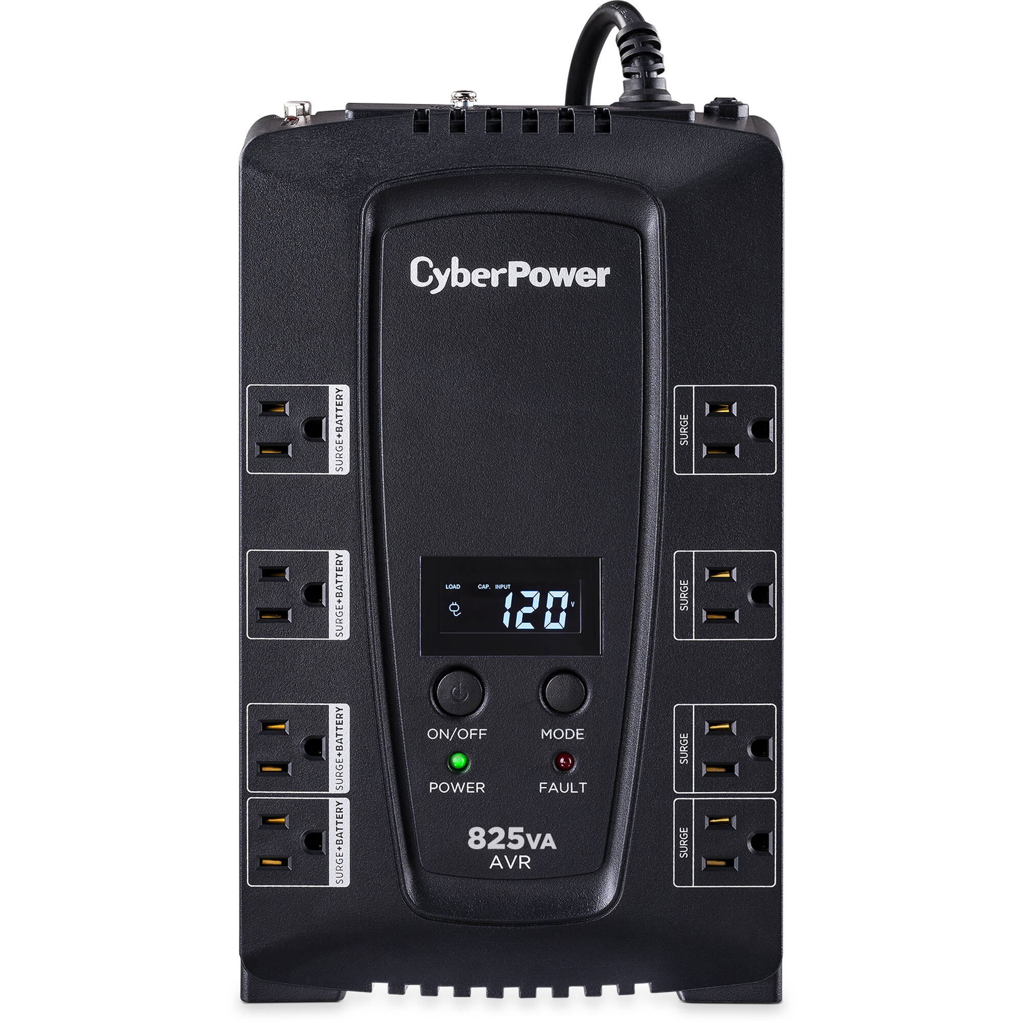 CyberPower CP825AVRLCD 825 VA 450 W desktop UPS with LCD and 8 NEMA 5-15R outlets — view 2