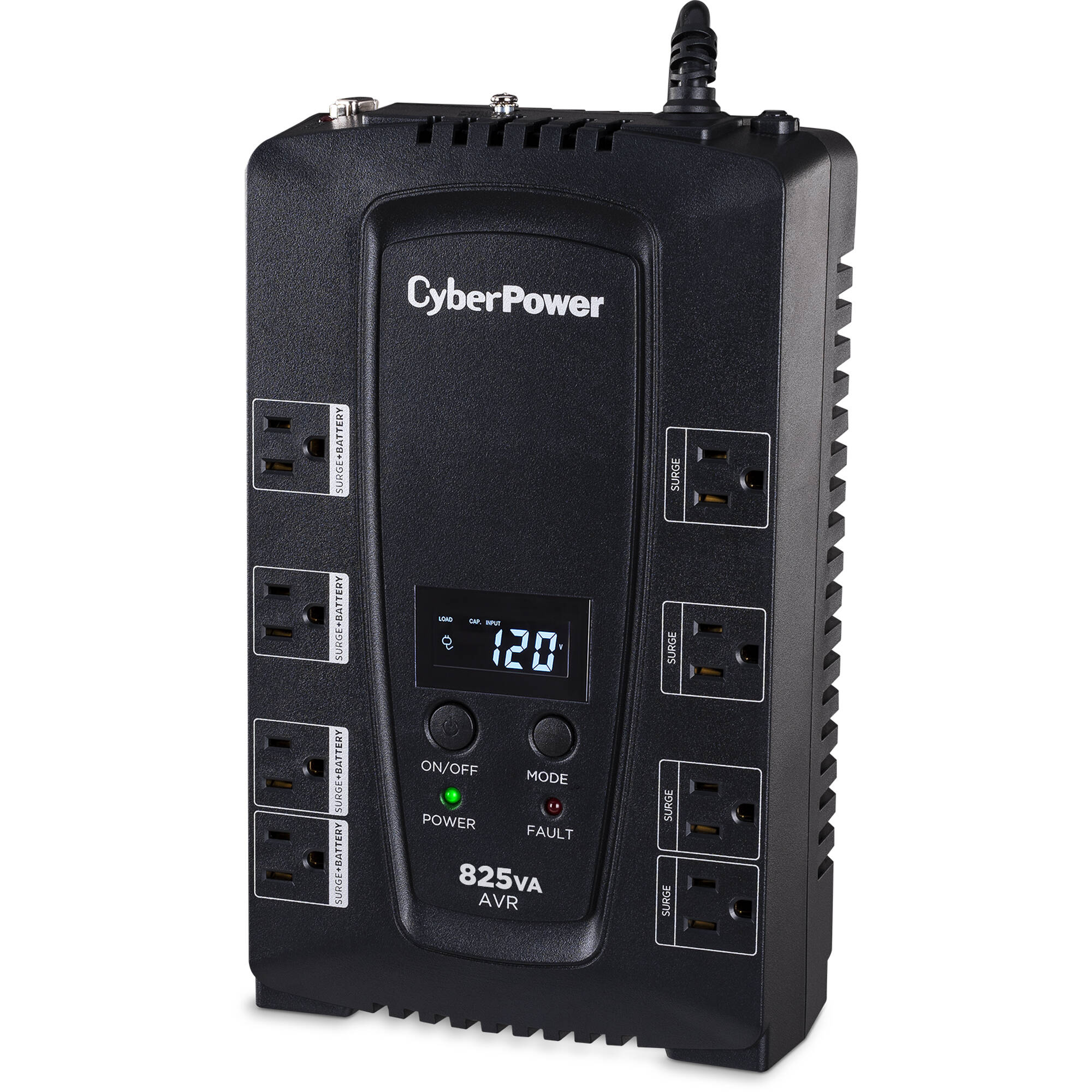 CyberPower CP825AVRLCD 825 VA 450 W desktop UPS with LCD and 8 NEMA 5-15R outlets — view 3