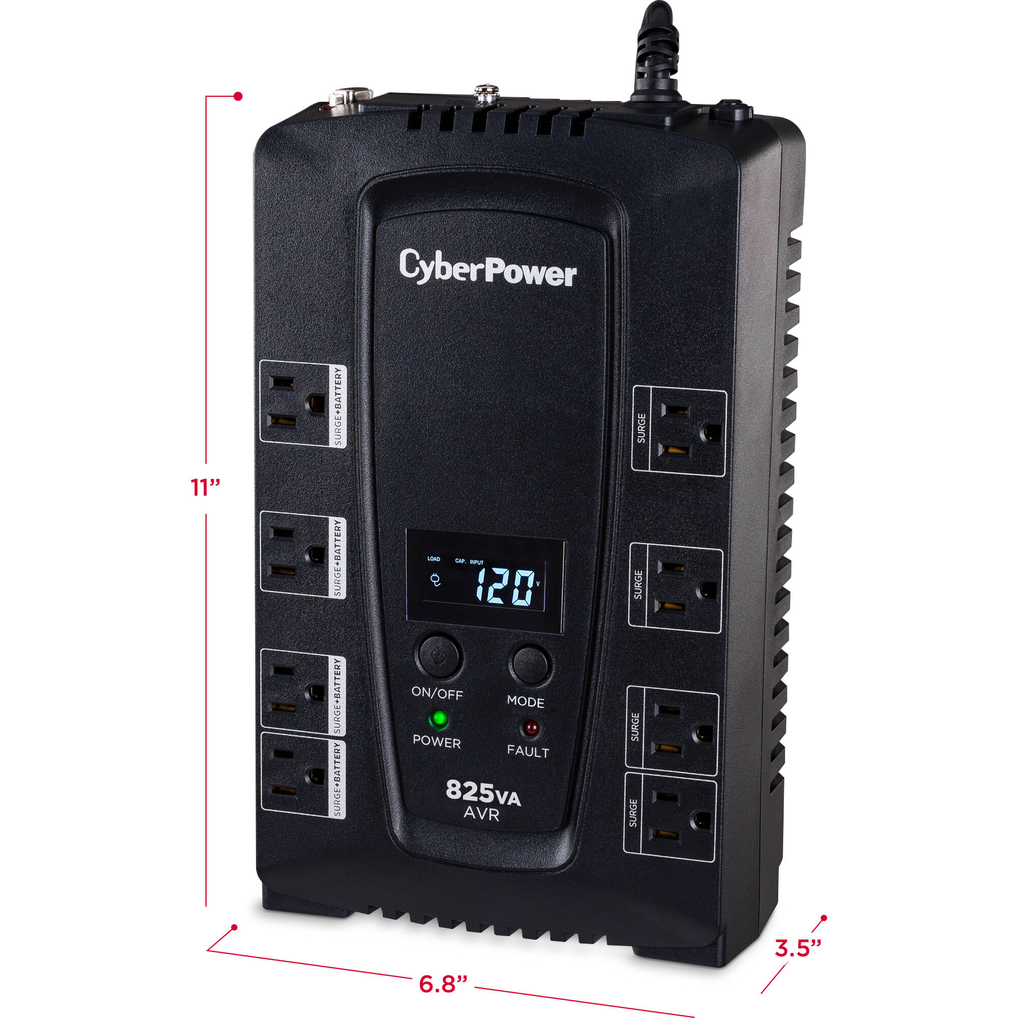 CyberPower CP825AVRLCD 825 VA 450 W desktop UPS with LCD and 8 NEMA 5-15R outlets — view 5