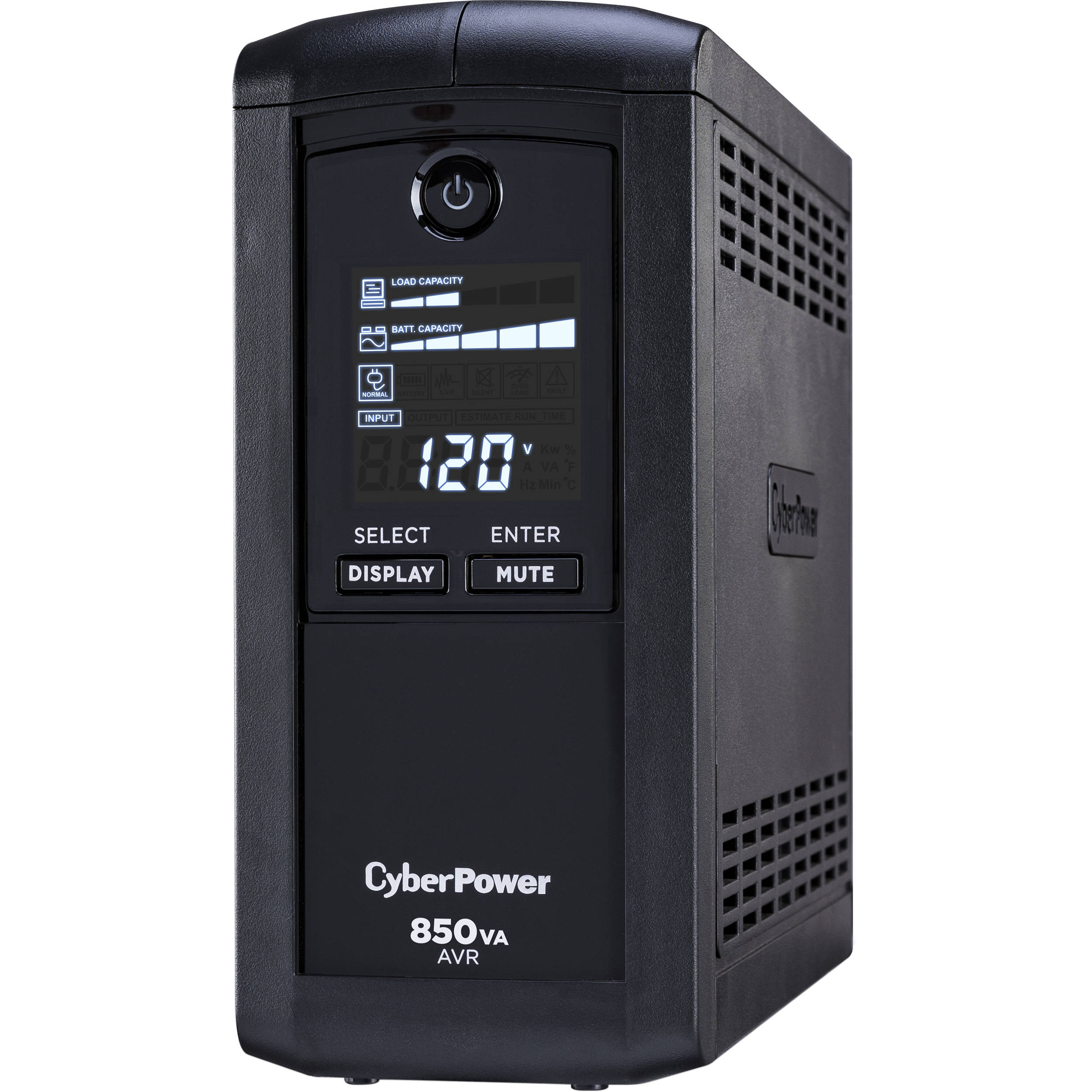CyberPower CP850AVRLCD 850VA 510W desktop UPS with LCD display and nine NEMA 5-15R outlets — view 3