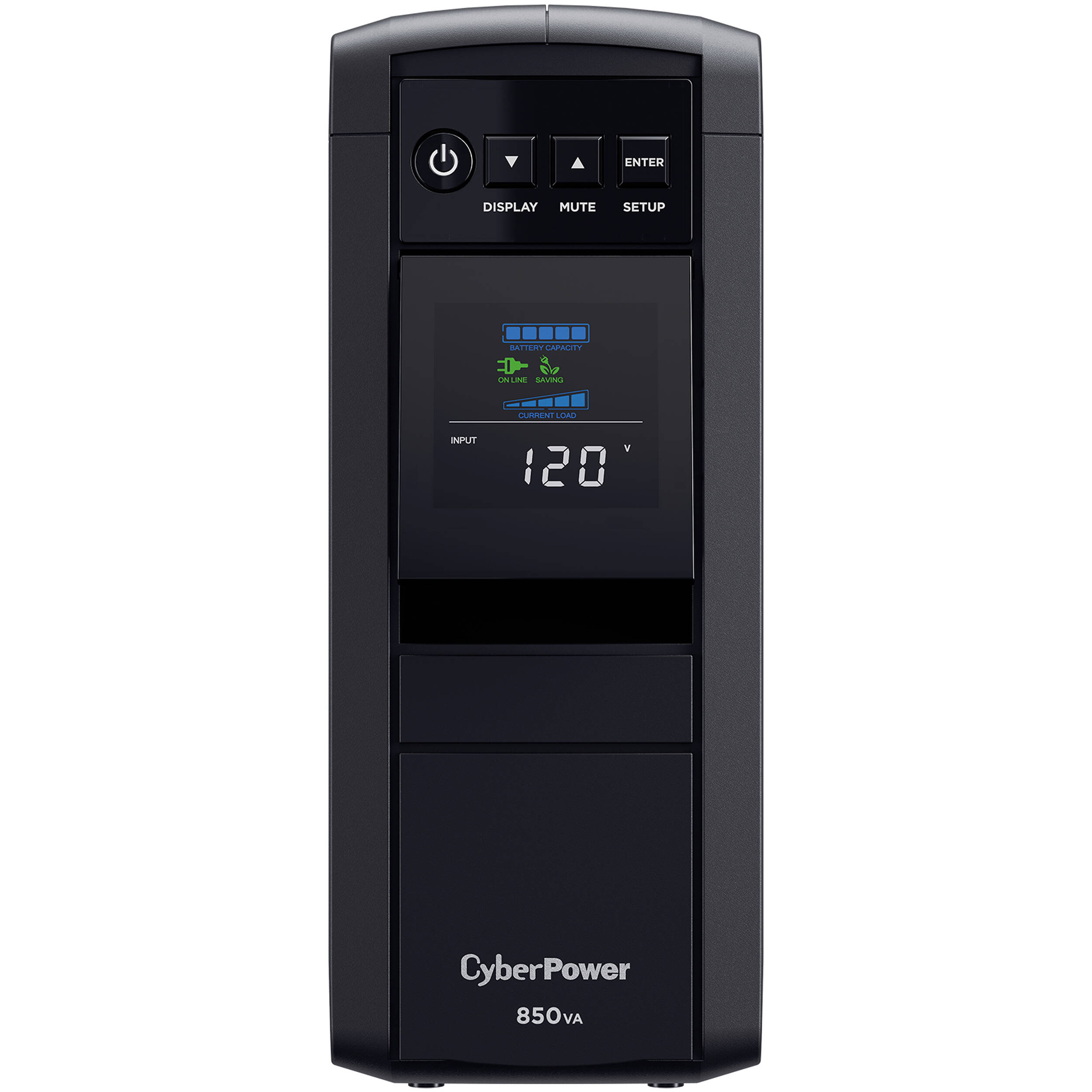 CyberPower CP850PFCLCD 850VA desktop UPS with LCD display and 10 outlets — view 2