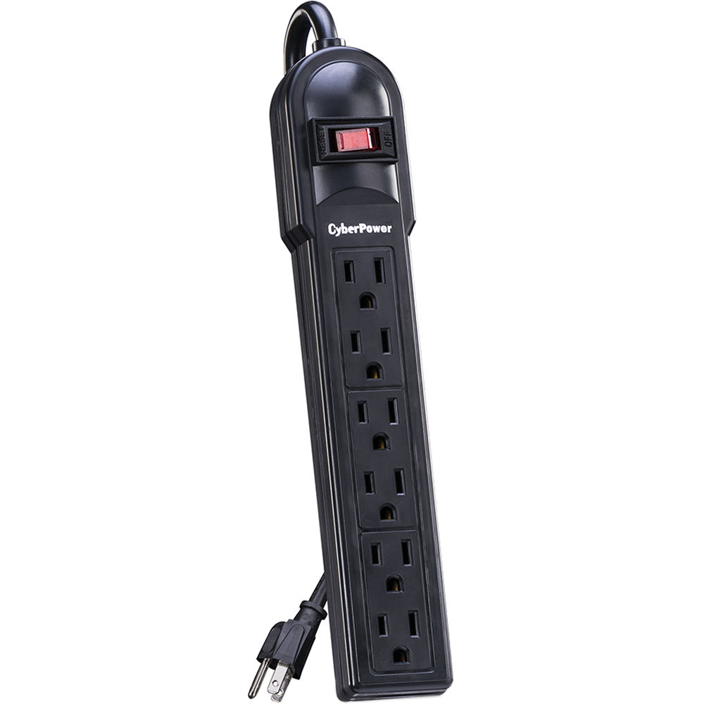 CyberPower CSB604 6-outlet surge protector with 4 ft cord and black desktop design — view 2