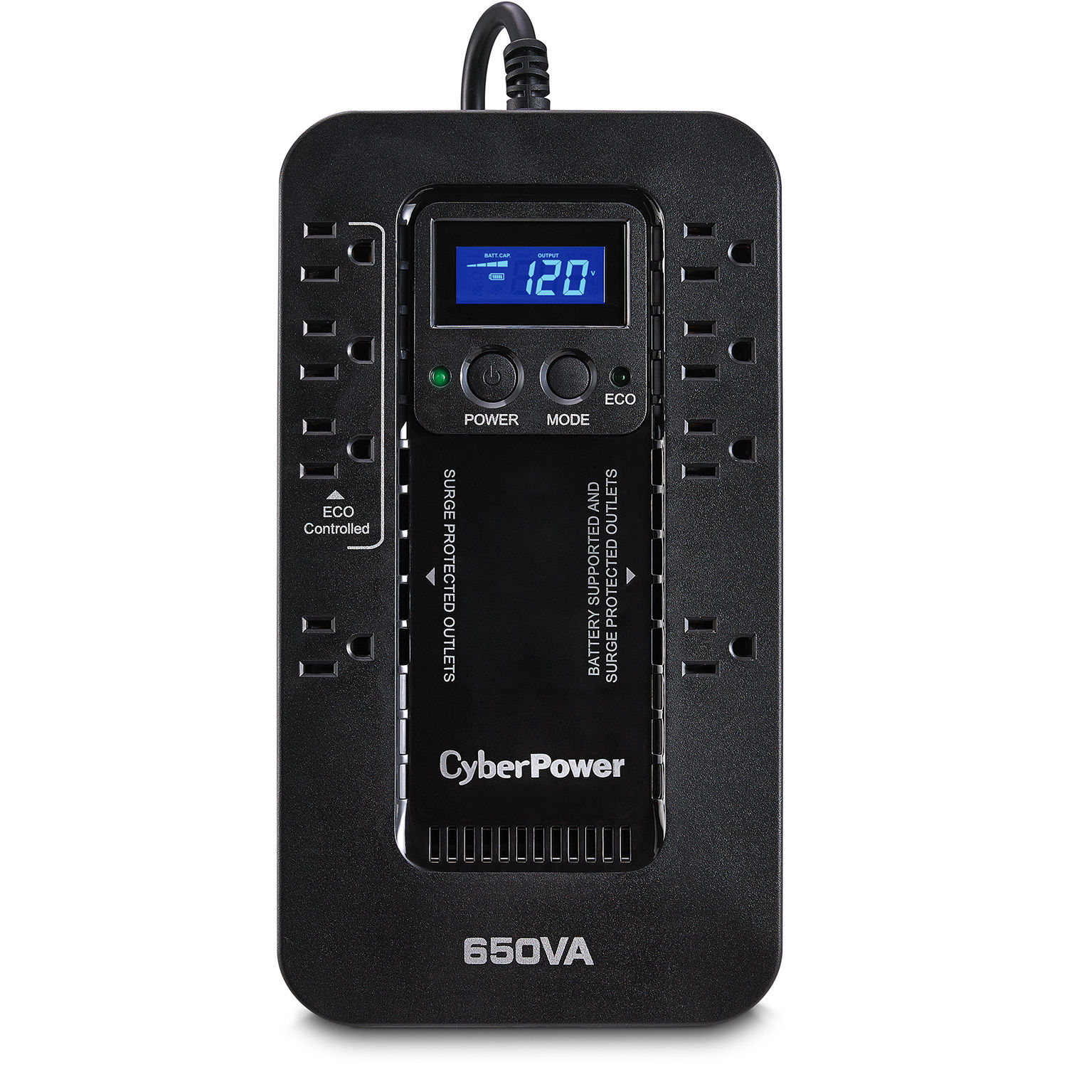 CyberPower EC650LCD 650 VA standby UPS with LCD display and 8 outlets — view 2