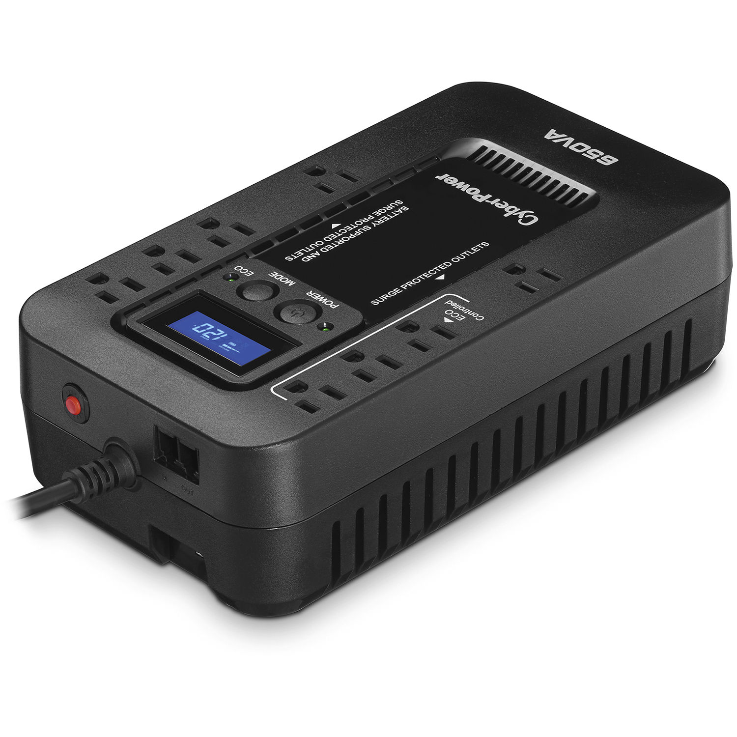 CyberPower EC650LCD 650 VA standby UPS with LCD display and 8 outlets — view 3