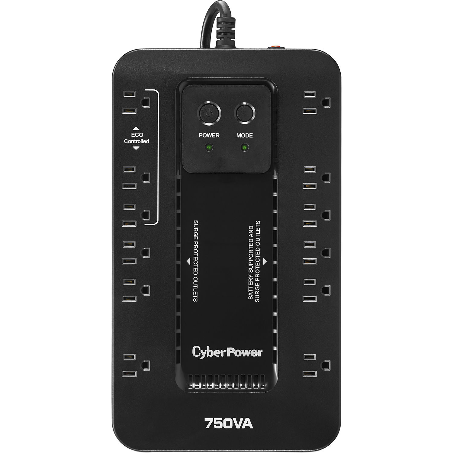 CyberPower EC750G 750 VA standby desktop UPS with 12 outlets and RJ11 protection — view 2