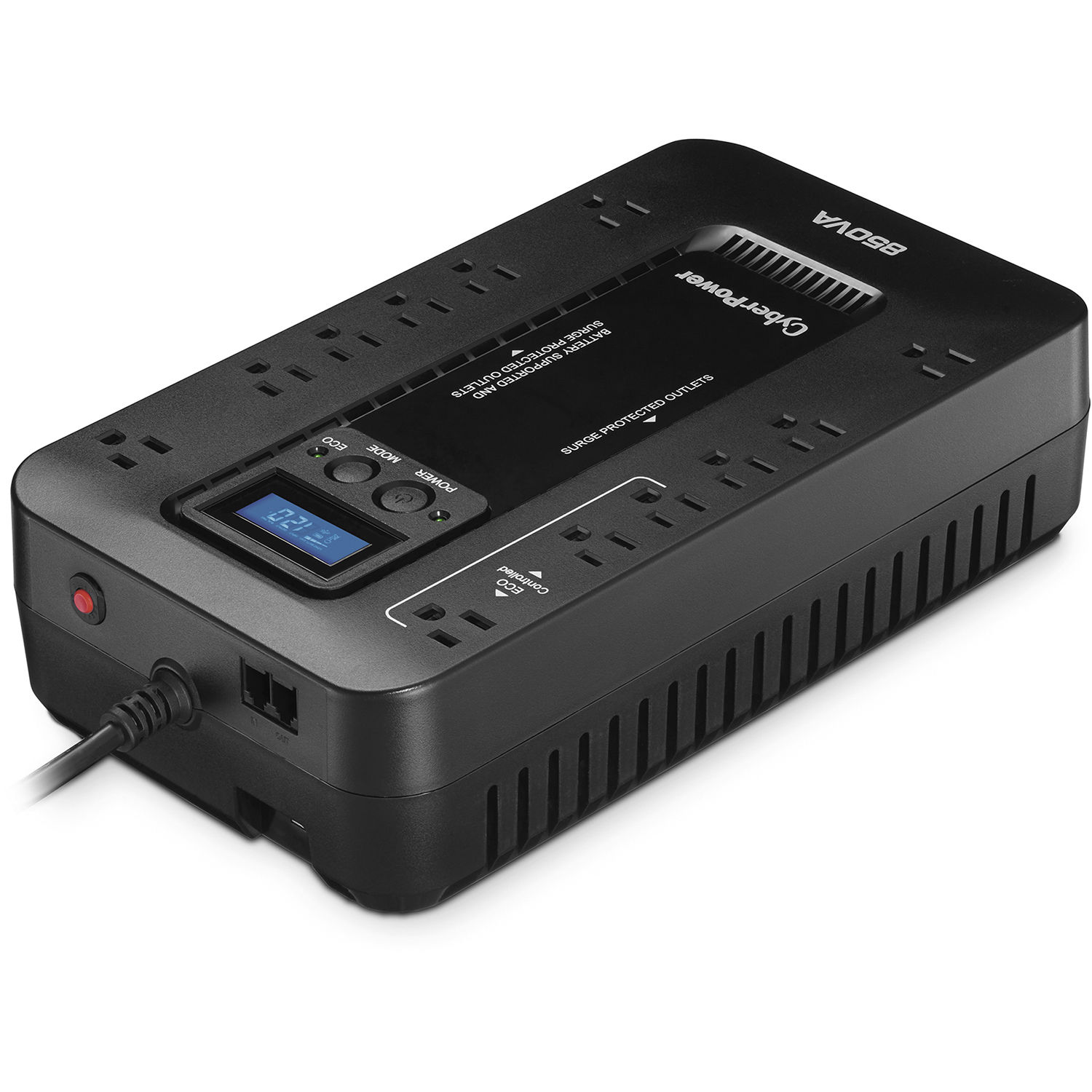 CyberPower EC850LCD 850 VA standby UPS mini-tower with LCD and 12 outlets — view 3