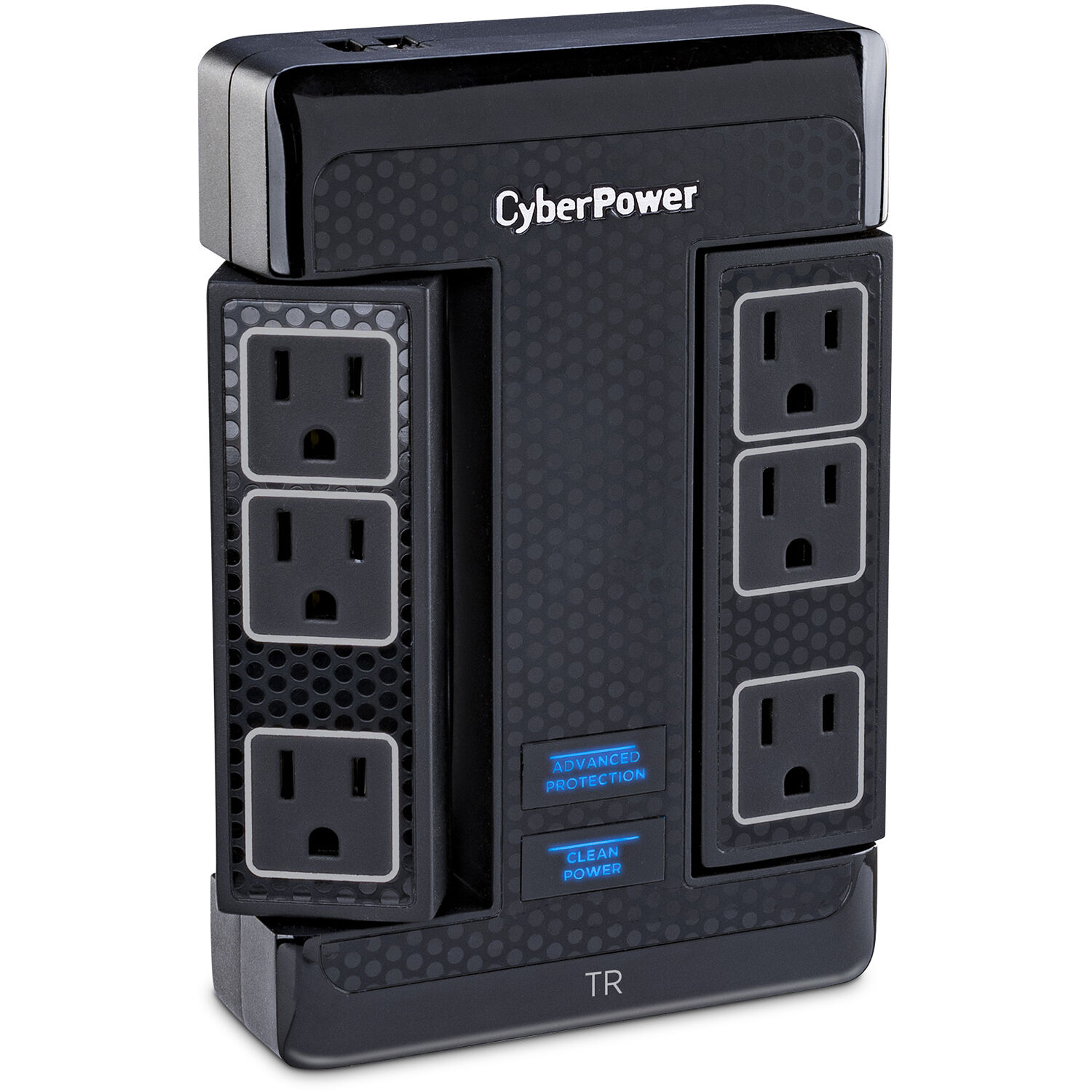CyberPower HT600WSU2A black wall-tap surge protector with 5 outlets — view 3