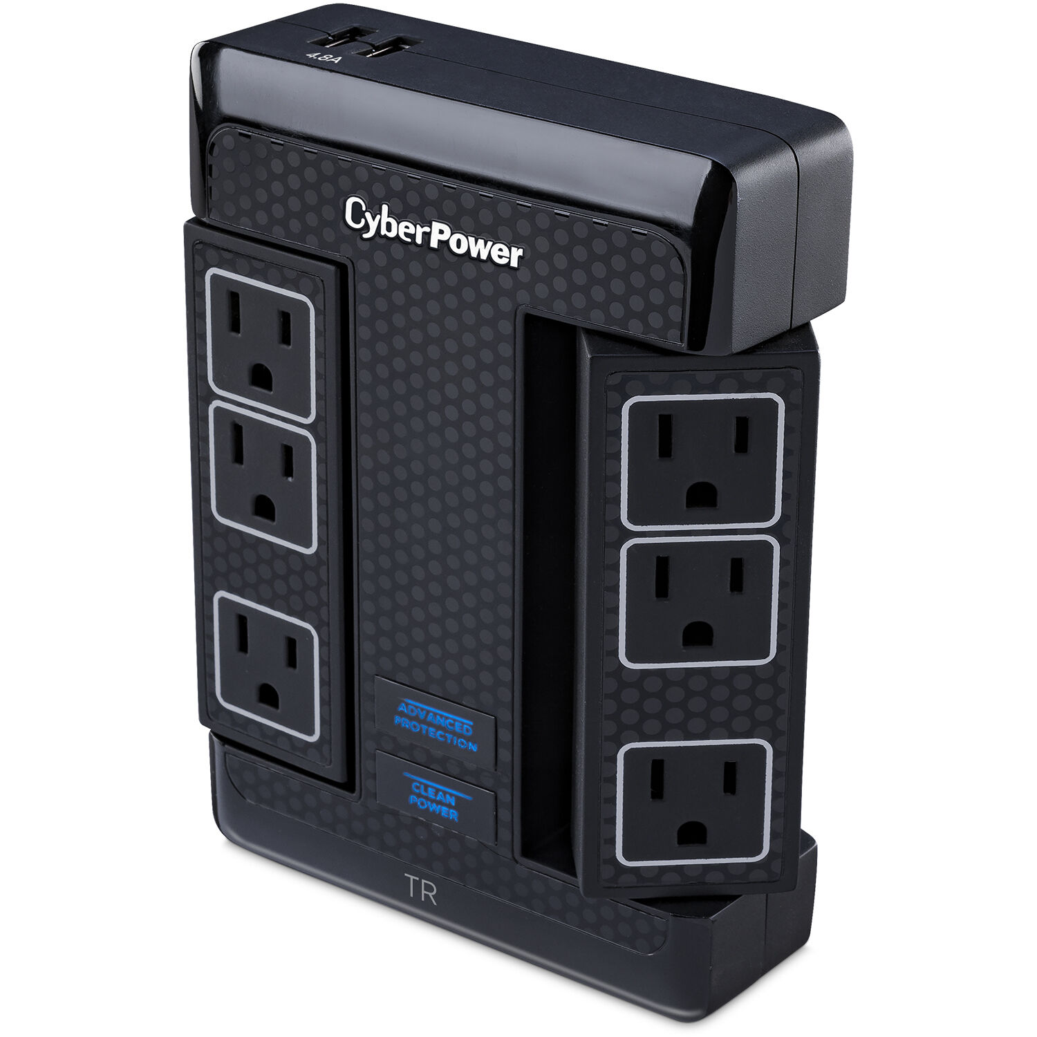 CyberPower HT600WSU2A black wall-tap surge protector with 5 outlets — view 4