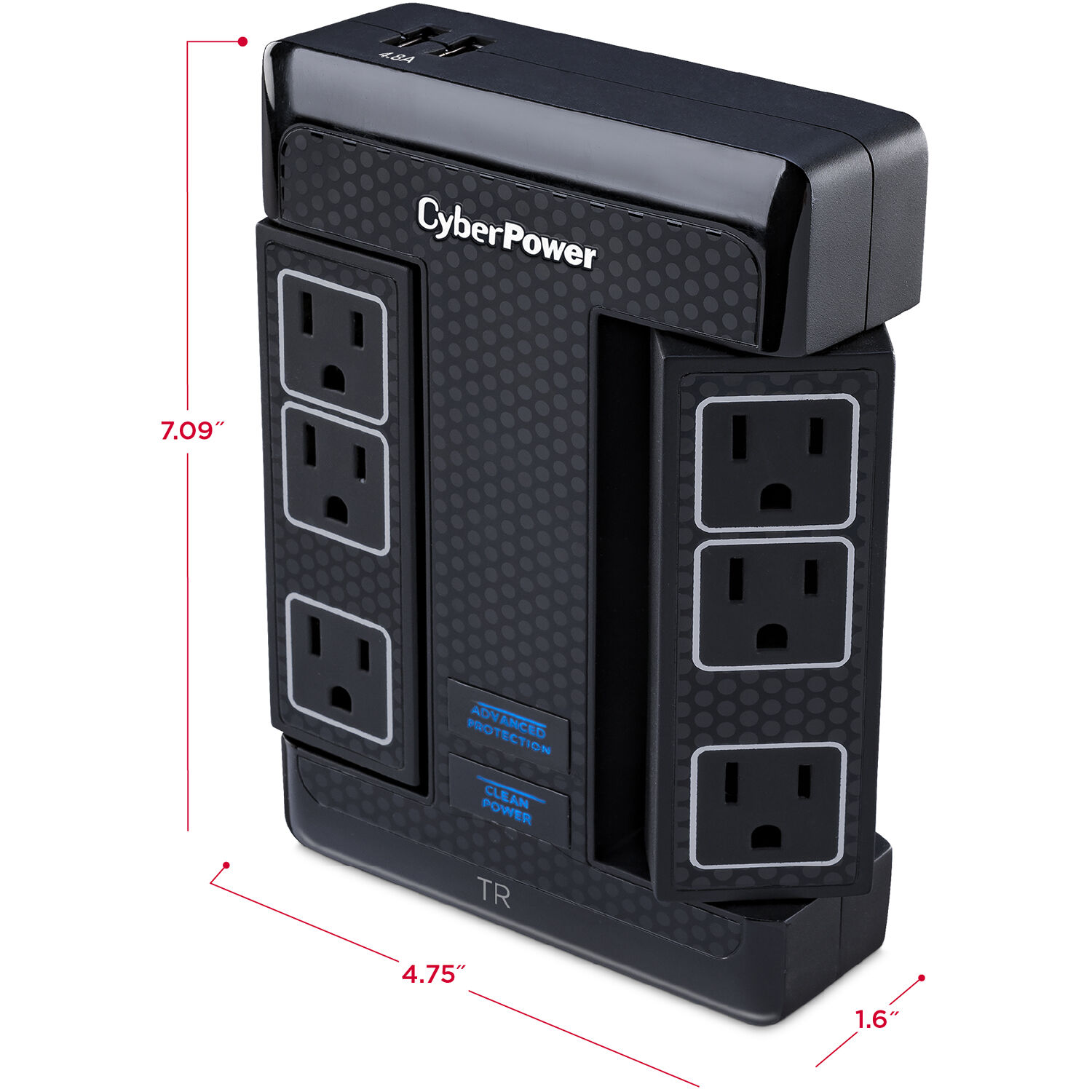 CyberPower HT600WSU2A black wall-tap surge protector with 5 outlets — view 9