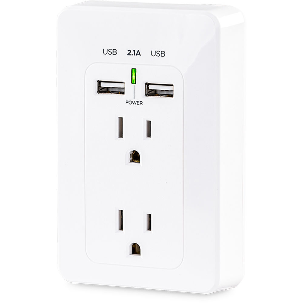 White CyberPower wall tap with 2 outlets and 2 USB charging ports, 2-pack — view 4