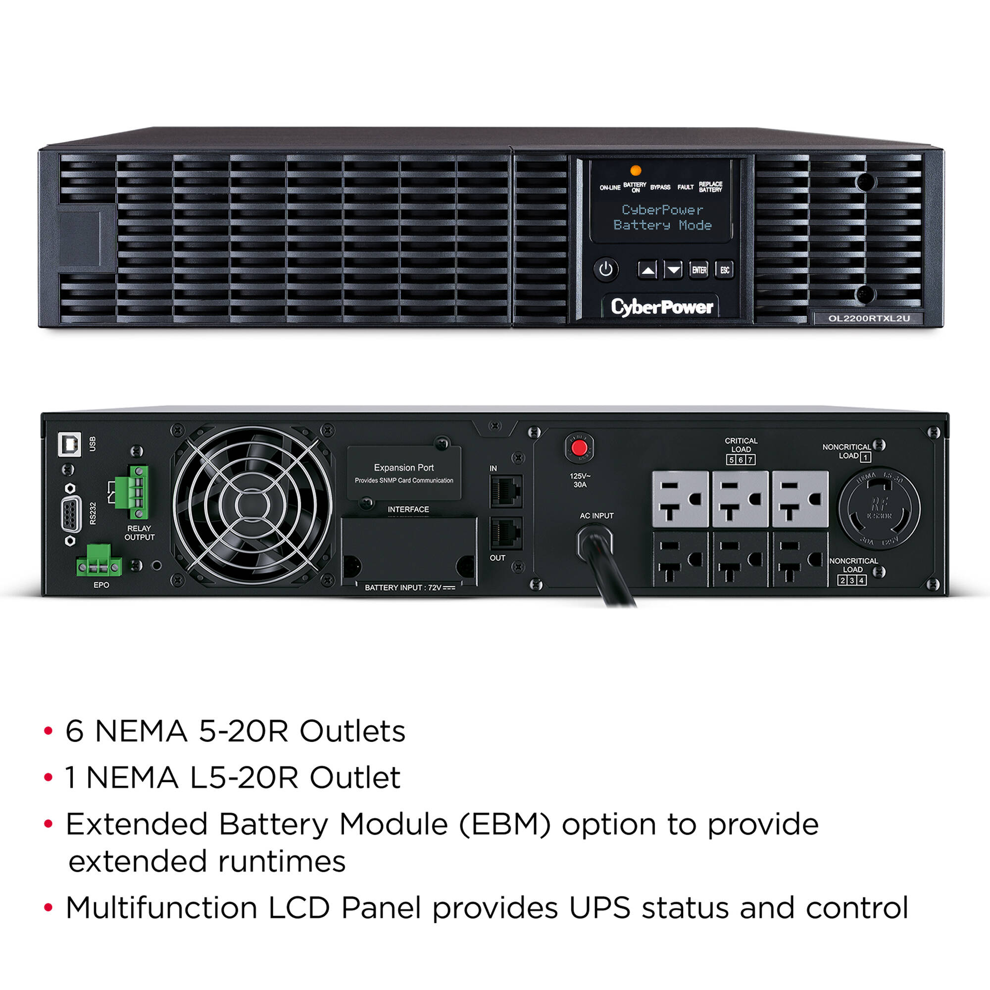 CyberPower OL2200RTXL2U 2,000 VA online UPS with 2U rack/tower design and LCD display — view 9