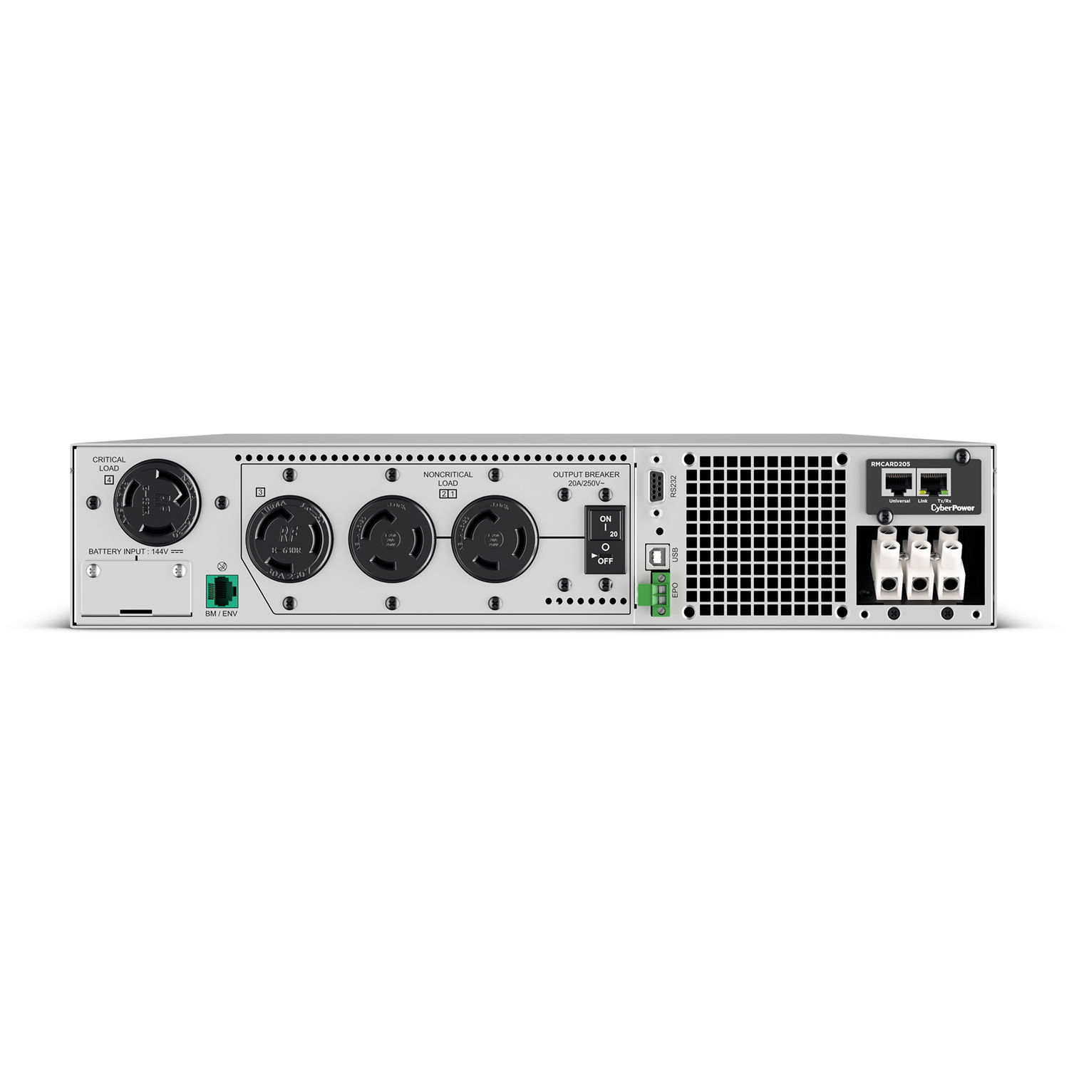 5KVA/5KW, High Density, Online Double-Conversion, PF=1, 2U rack/tower, 200-240V Input Hardwire w/Power Cord Option, 200-240V Output, 2 NEMA L6-20R, 2 NEMA L6-30R, Color Matrix LCD, USB, Serial, EPO, RMCARD205 pre-installed, 3 year warranty — view 4