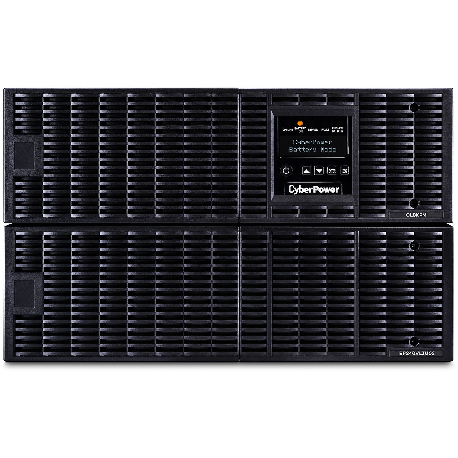 8KVA/8KW, online double-conversion UPS, Sine wave output, 6U rack/tower convertible, 200-240V input and output, hardwire input terminal block, (3) NEMA L6-30R outlets, LCD control panel, RMCARD205 pre-installed, EPO, RS-32/USB, 3 year warranty — view 2