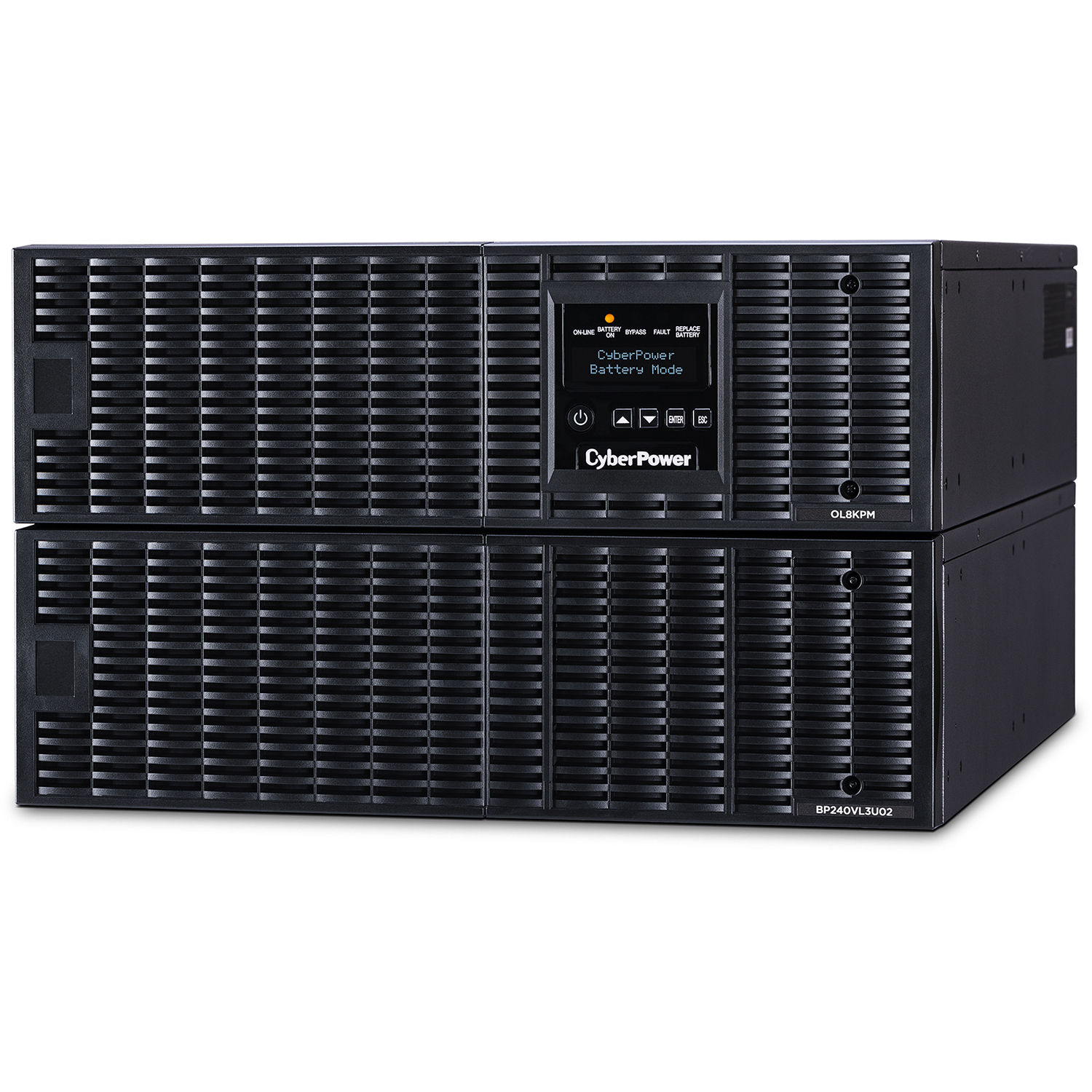 8KVA/8KW, online double-conversion UPS, Sine wave output, 6U rack/tower convertible, 200-240V input and output, hardwire input terminal block, (3) NEMA L6-30R outlets, LCD control panel, RMCARD205 pre-installed, EPO, RS-32/USB, 3 year warranty — view 3