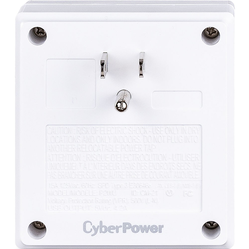 CyberPower P2WU white wall tap surge protector with 3 USB Type-A ports and 500 J protection — view 4