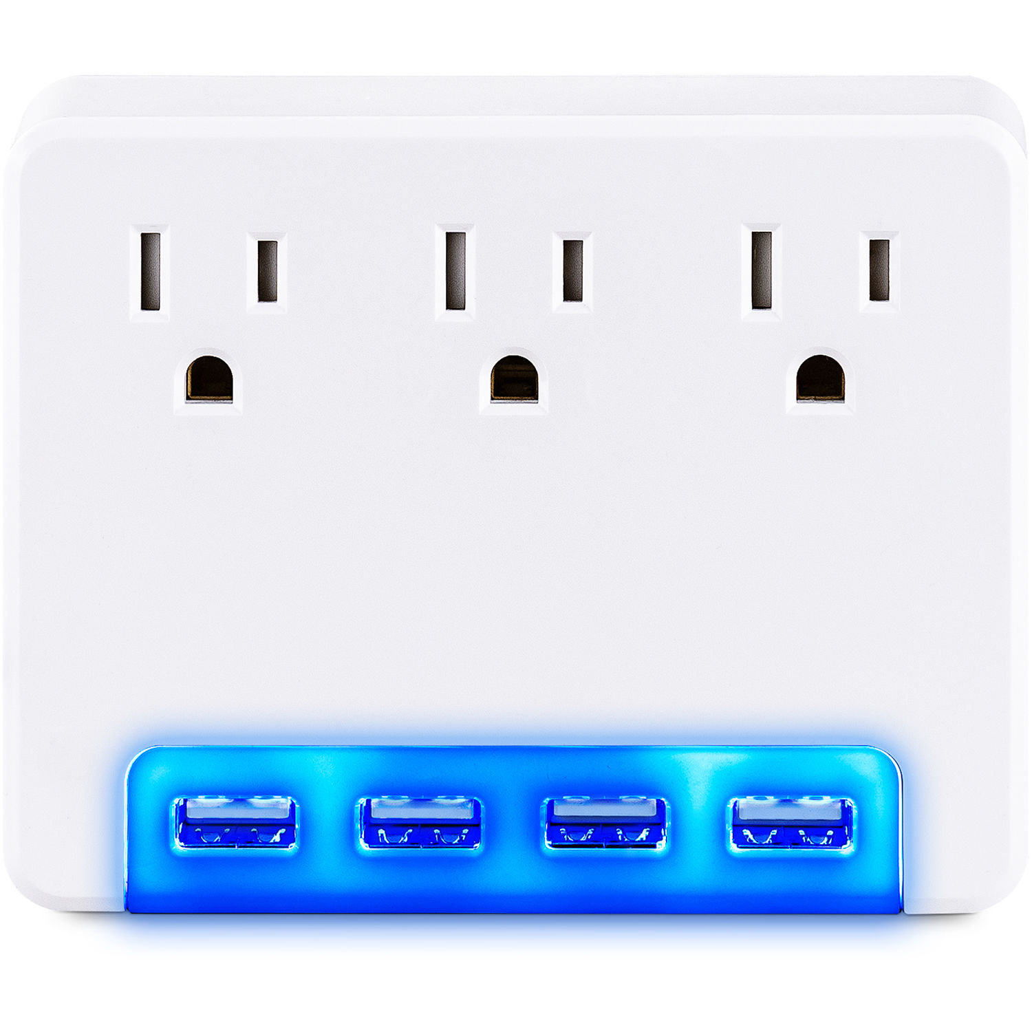 CyberPower P3WUH desktop USB charger with 4 ports, 3.4 A total output, and multi-color glow — view 2