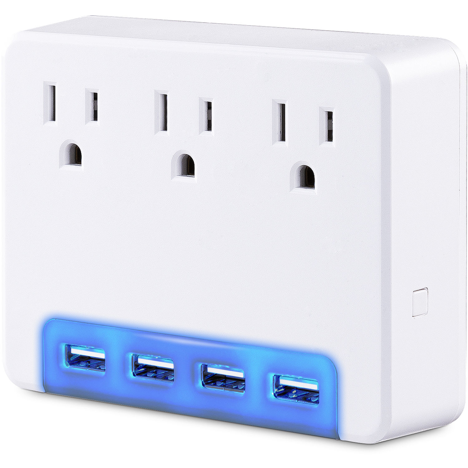 CyberPower P3WUH desktop USB charger with 4 ports, 3.4 A total output, and multi-color glow — view 3
