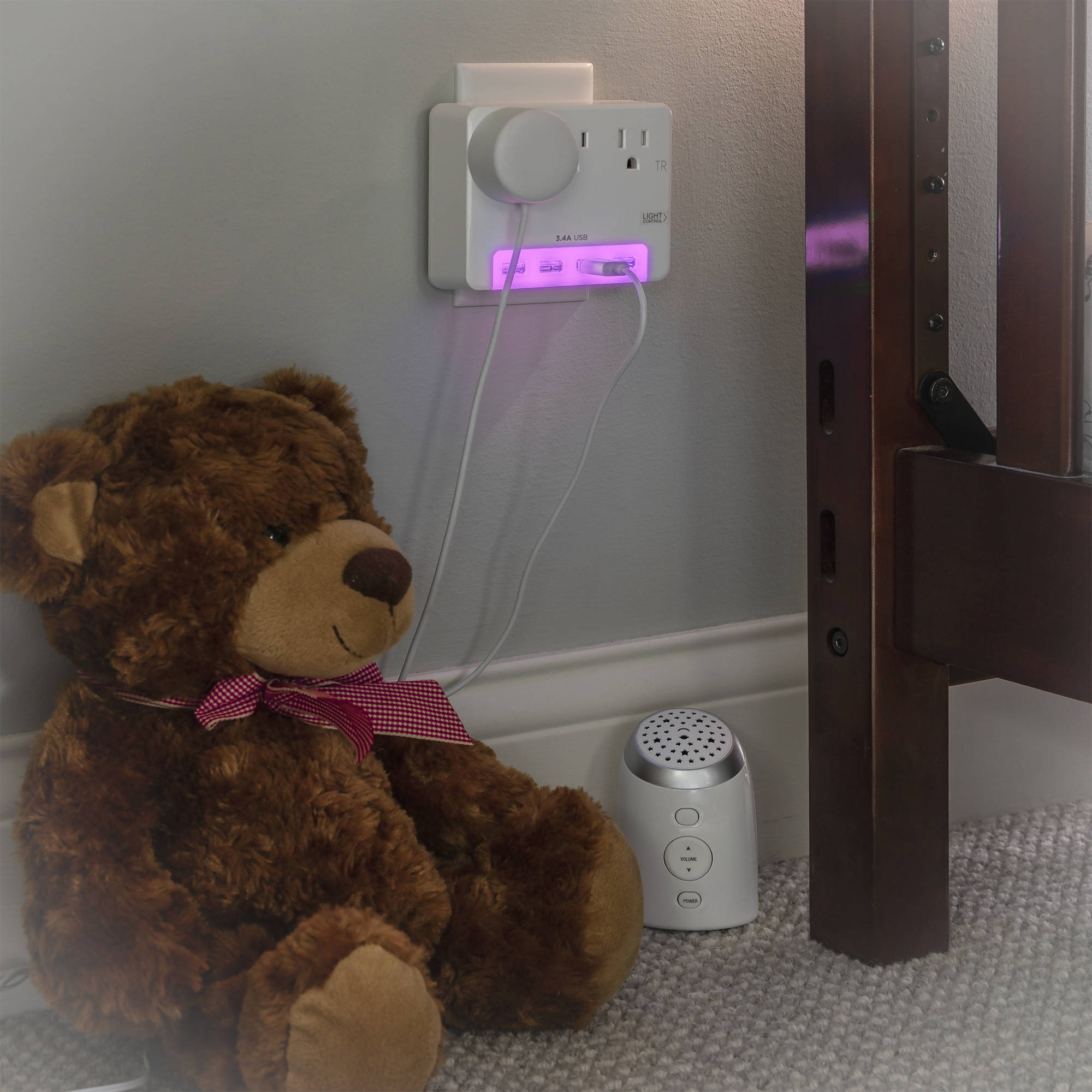 CyberPower P3WUH desktop USB charger with 4 ports, 3.4 A total output, and multi-color glow — view 7