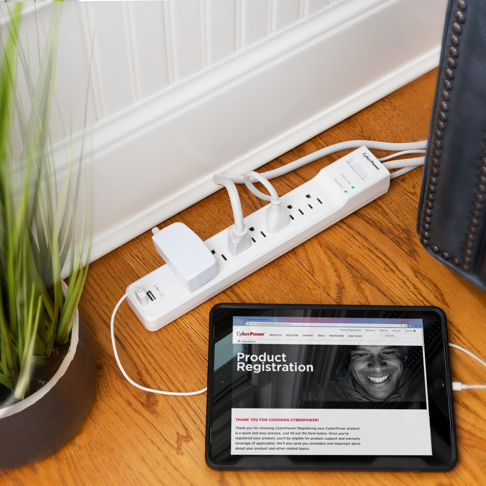 CyberPower P704URC1 white surge protector with 7 outlets and 4 ft cord — view 6