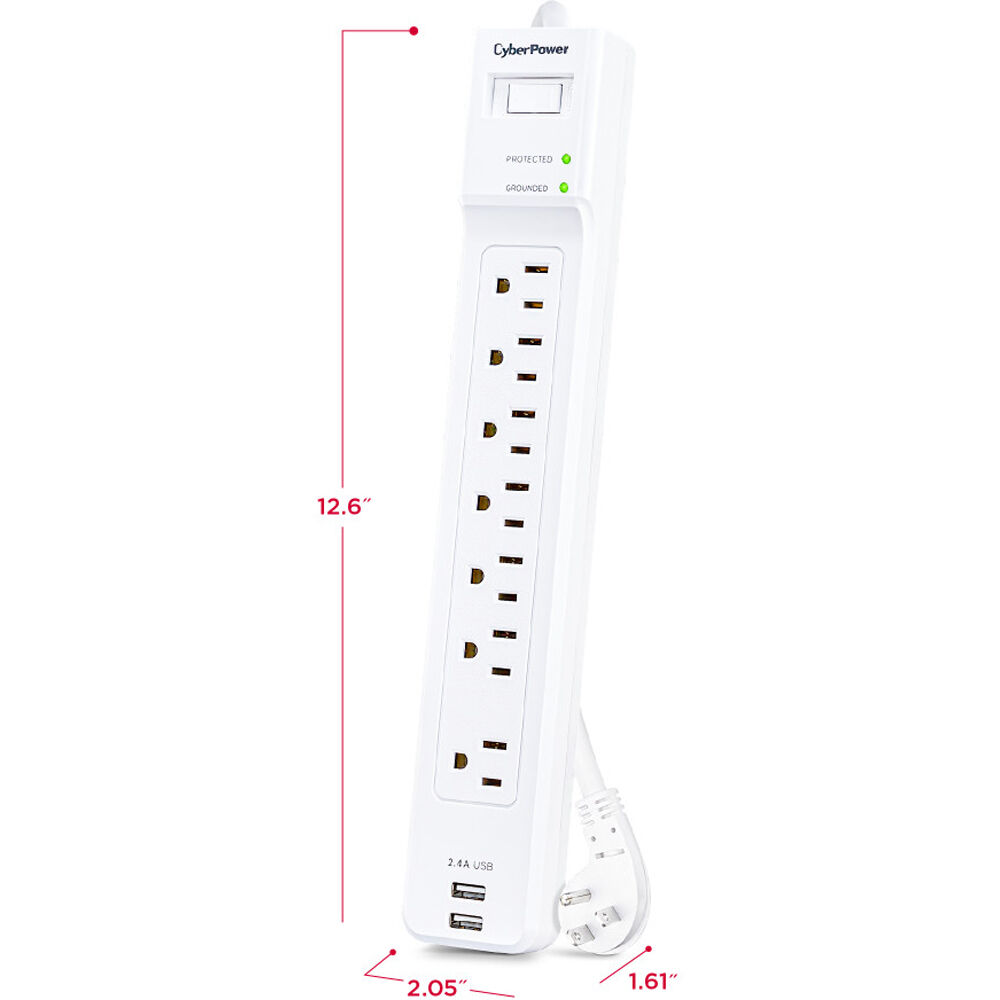 CyberPower P704URC1 white surge protector with 7 outlets and 4 ft cord — view 8