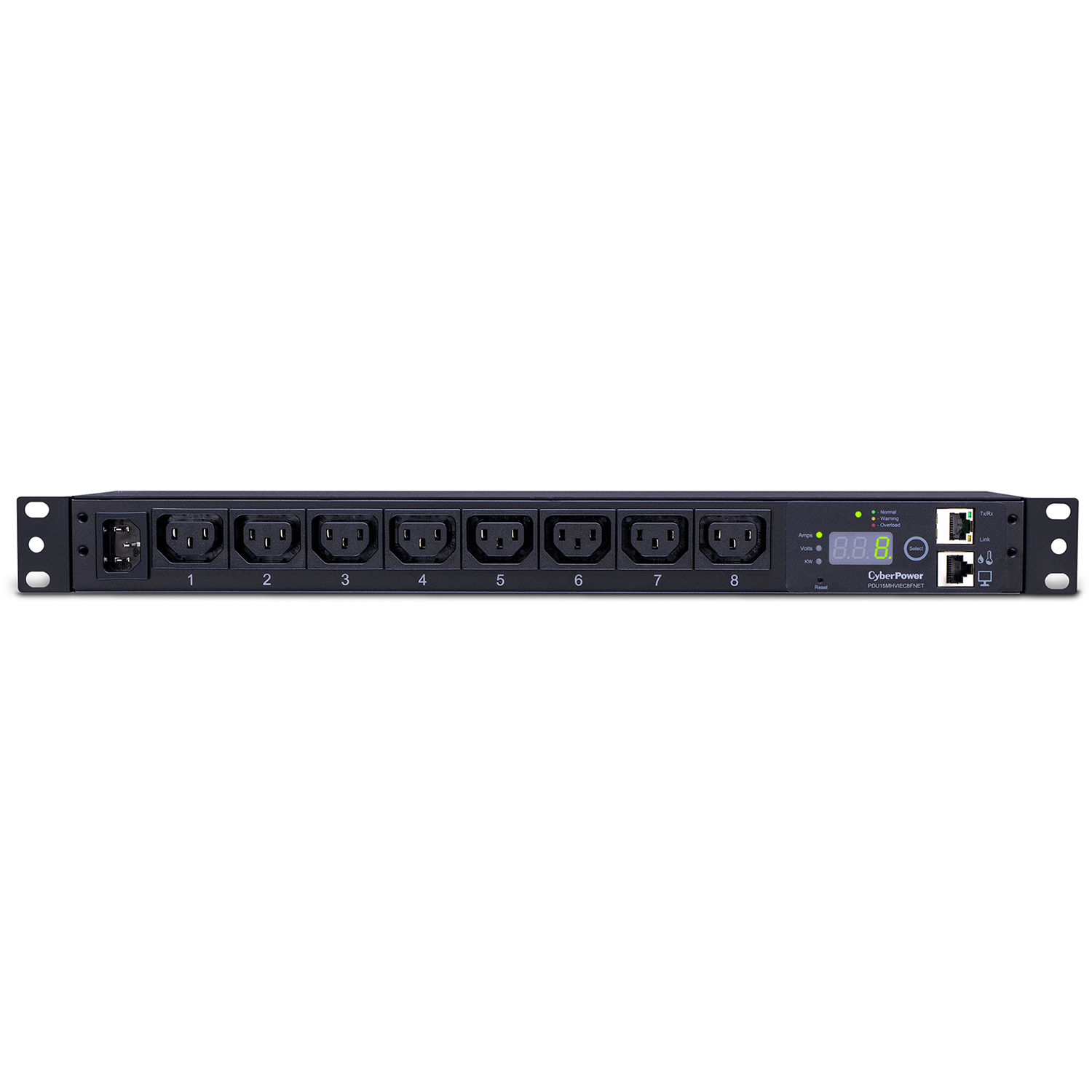 15A (Derated to 12A), 200 - 240 V, 50Hz/60Hz, IEC-320 C14 plug, 8 IEC-320 C13, 1U Rackmount, 10 ft cord, 3 year warranty — view 2