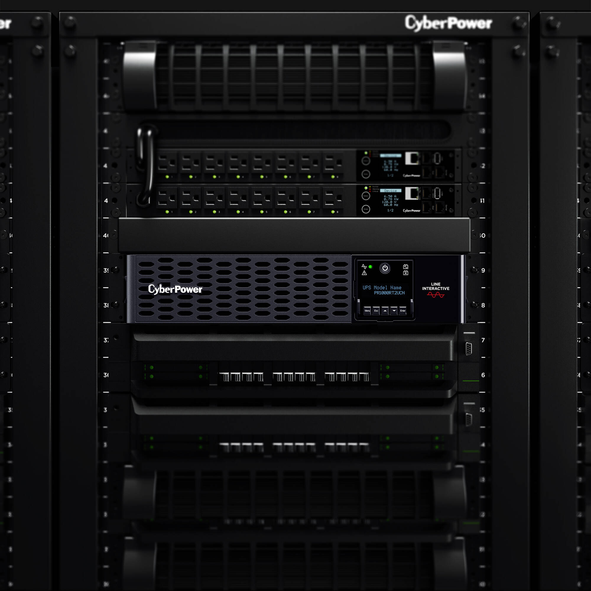 CyberPower PR1000RT2UCN 1000VA 1000W sine wave rack mount UPS with 8 NEMA 5-15R outlets — view 12