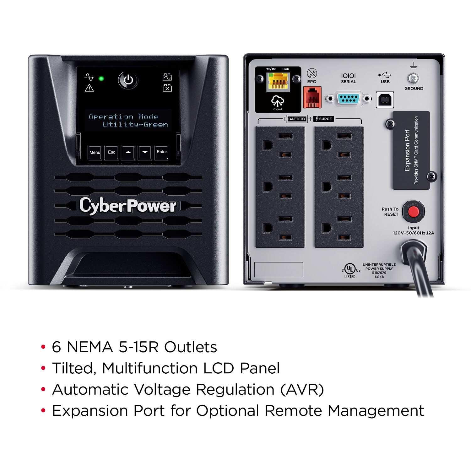 CyberPower PR750LCD3C 750VA 750W tower UPS with LCD display and 6 outlets — view 5