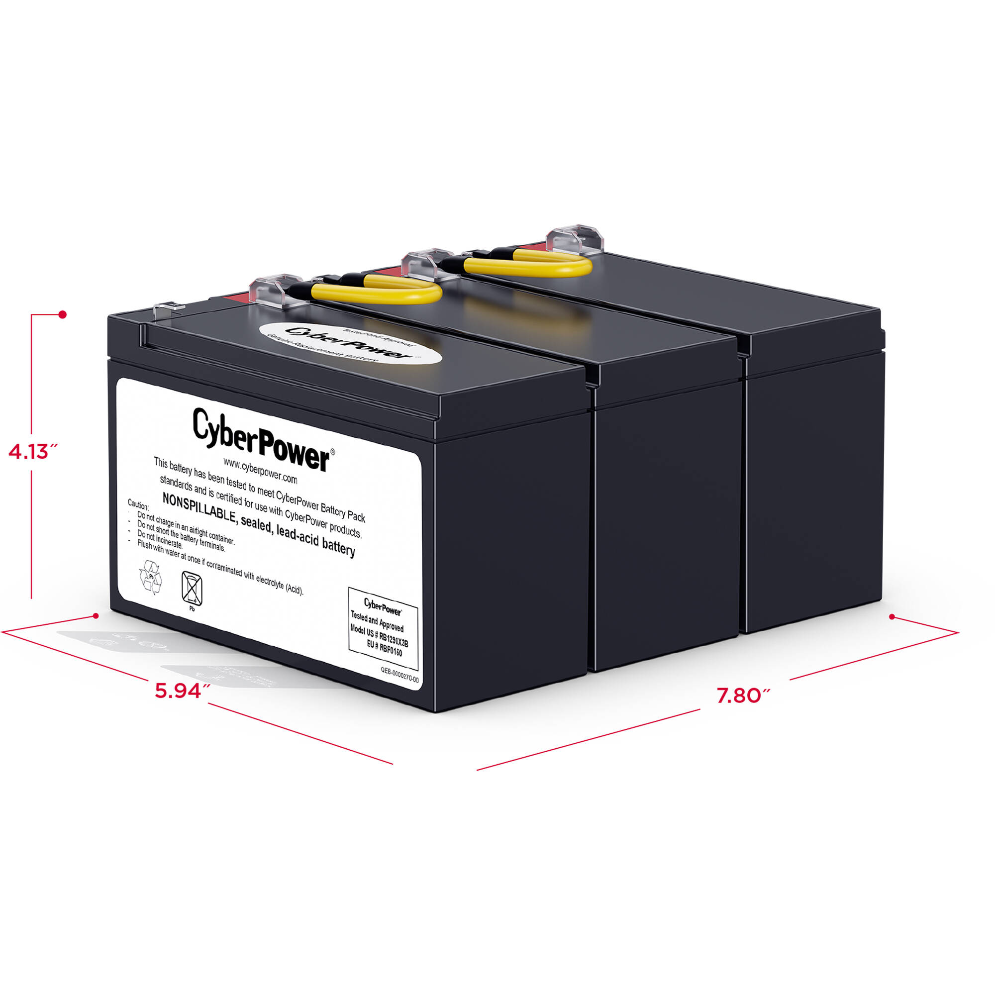 CyberPower RB1290X3B replacement battery cartridge for compatible UPS systems — view 2