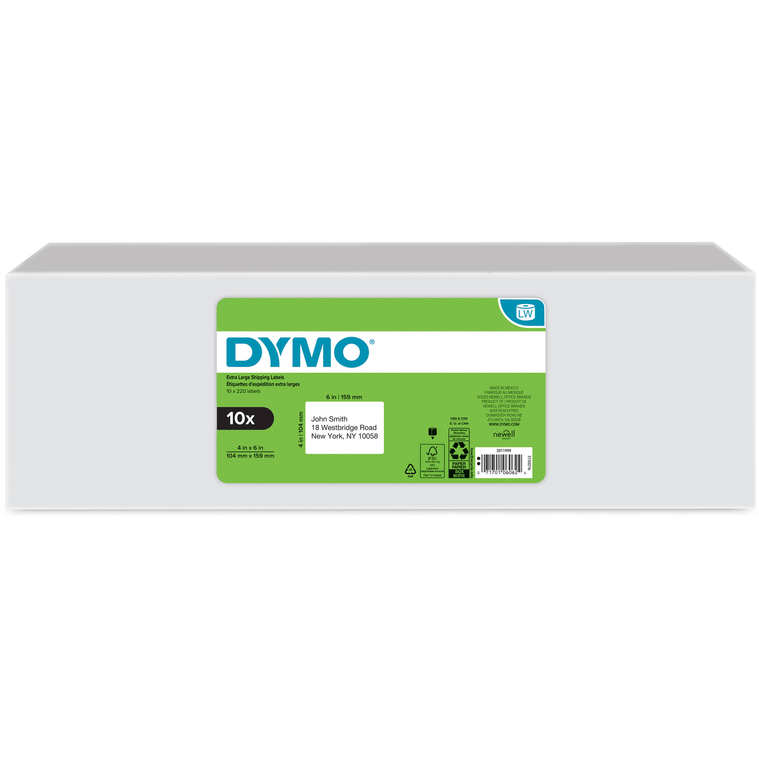 Newell-Dymo Lw 4x6inch Ship Lbl 220ct -10 Rolls, Always Use Authentic Dymo Label