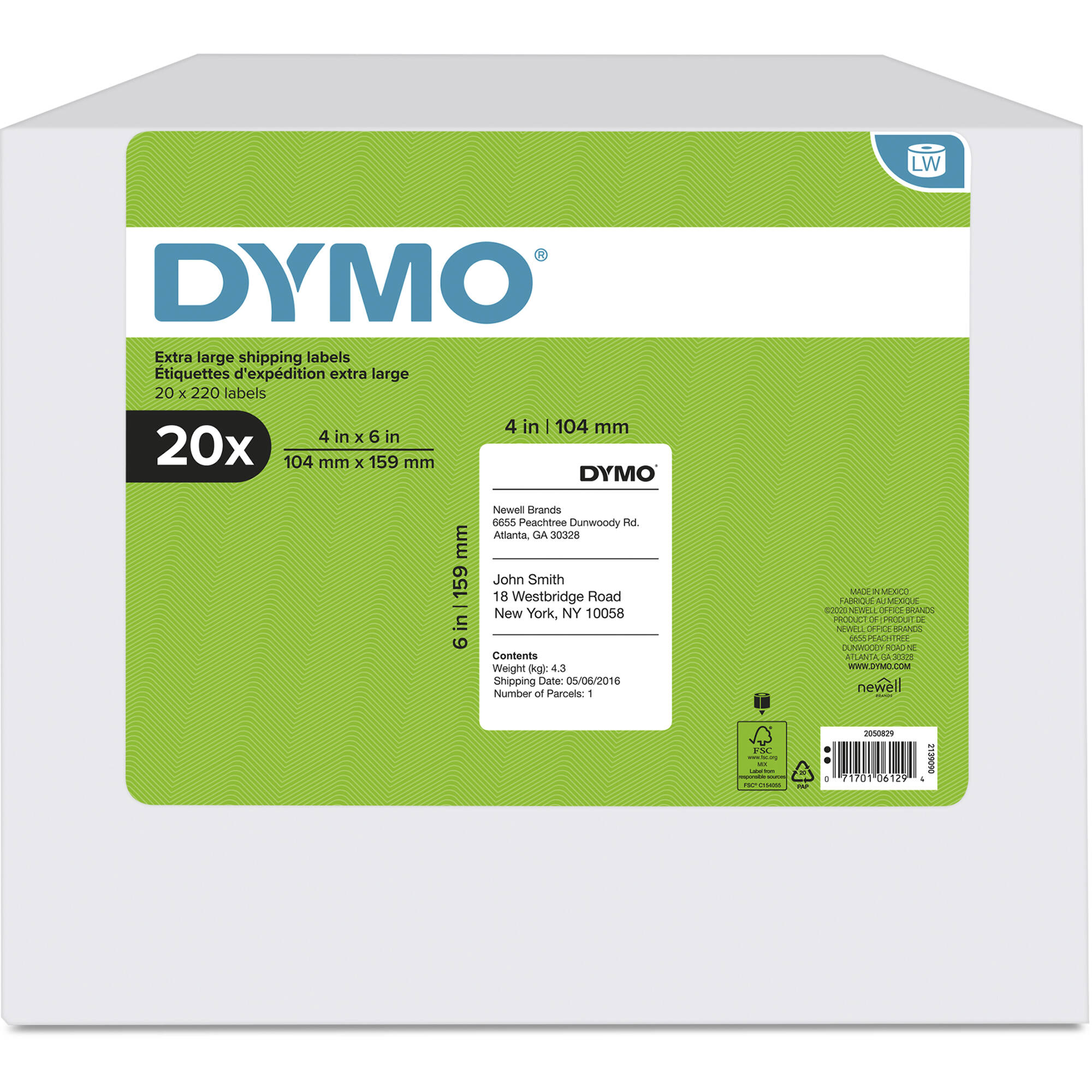 Dy Lw 4in X 6in Wht Ship 220ct 20pk (1744907) - Convenient Address Labeling: 1 R