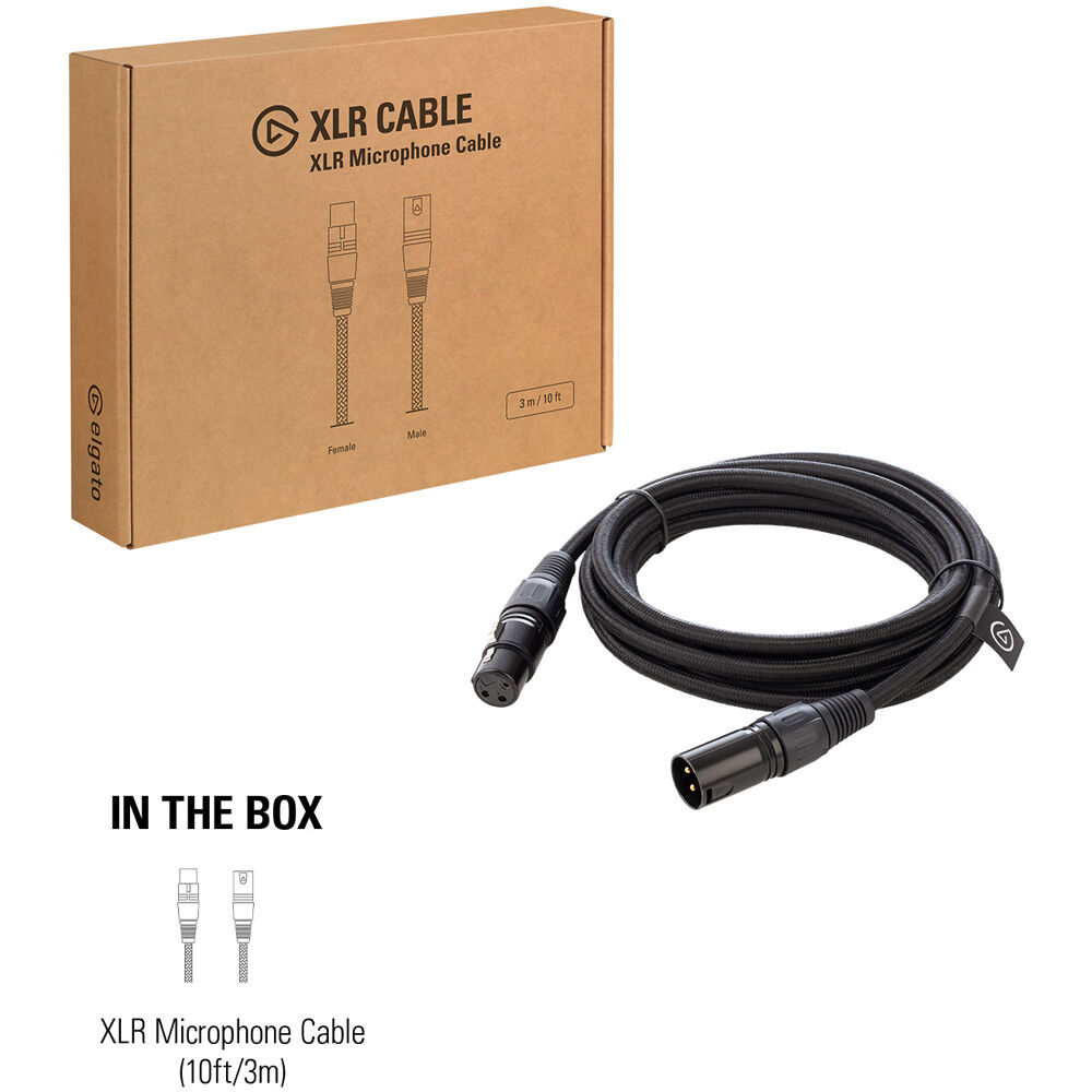 Black Elgato XLR microphone cable, 300 cm long, for balanced audio connections — view 2