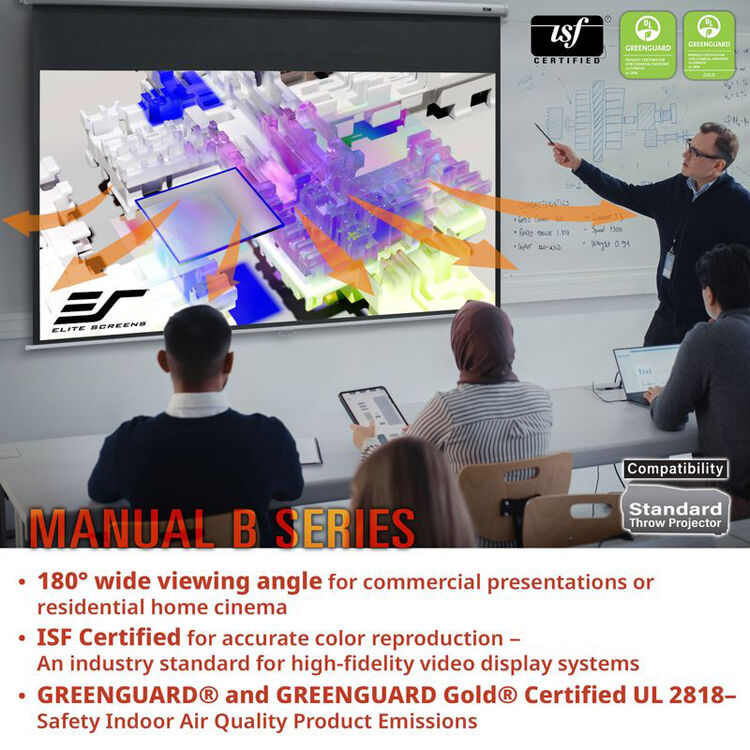 Elite Screens ManualB M100S 100-inch manual pull-down projection screen, 1:1 format, wall mount — view 3
