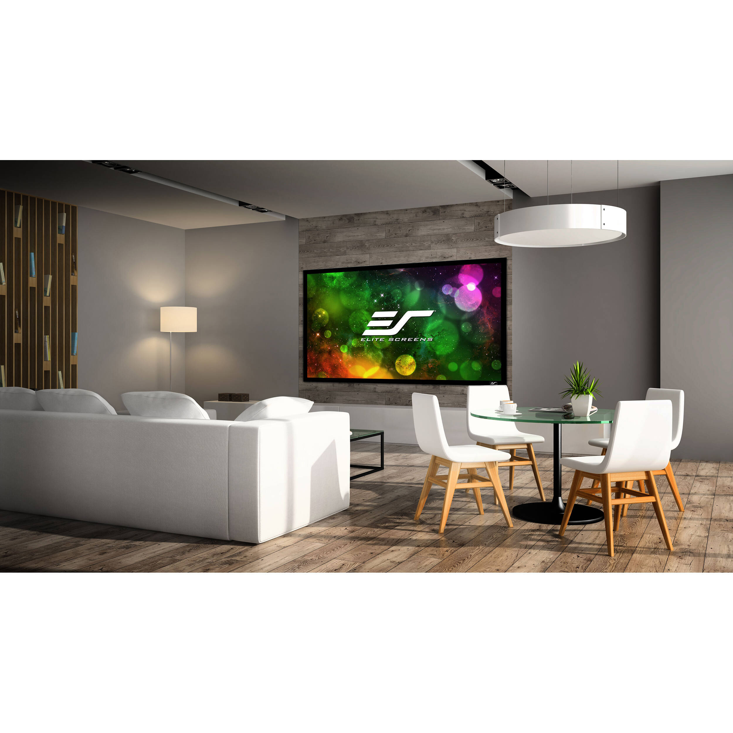 Elite Screens SableFrame CineWhite 135 inch fixed frame wall mount projection screen — view 3