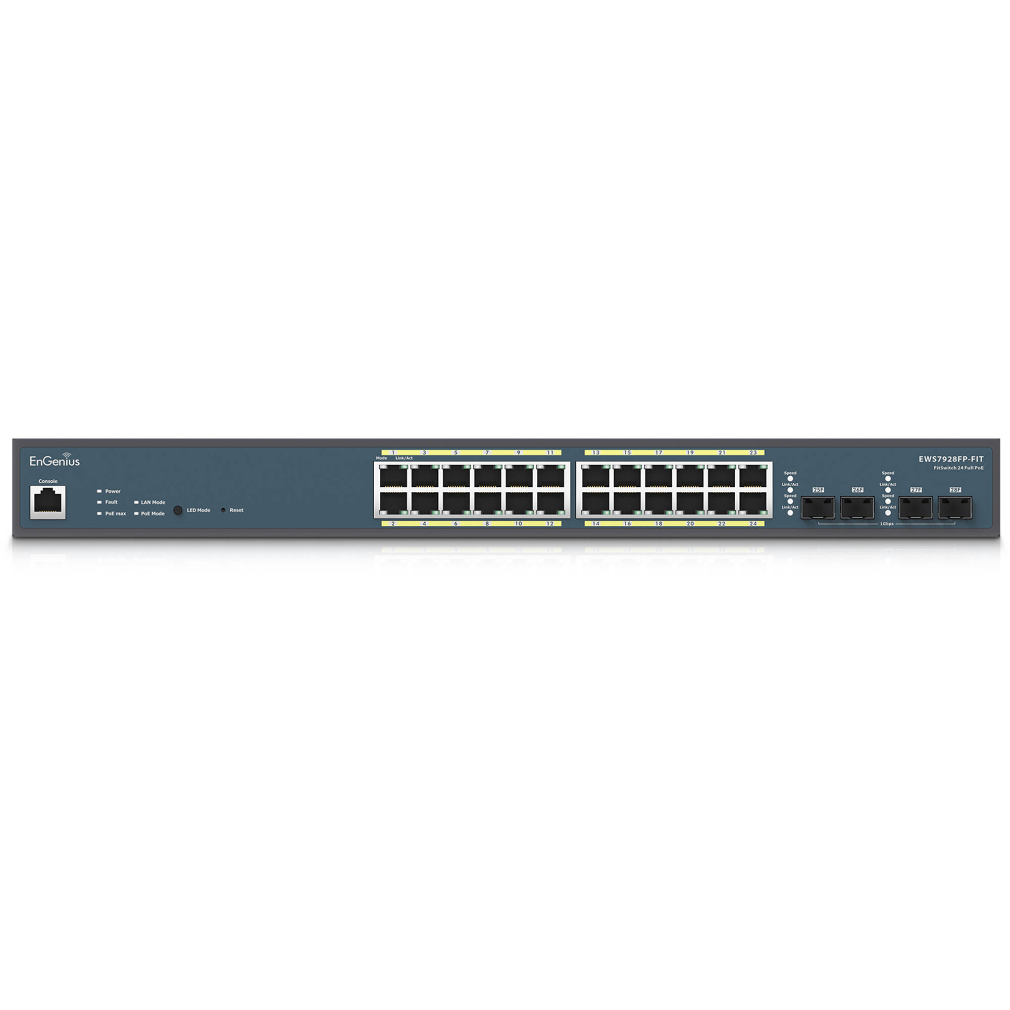 EnGenius EWS7928FP-FIT 24-port Gigabit PoE+ Layer 2+ managed switch with 410W budget — view 2