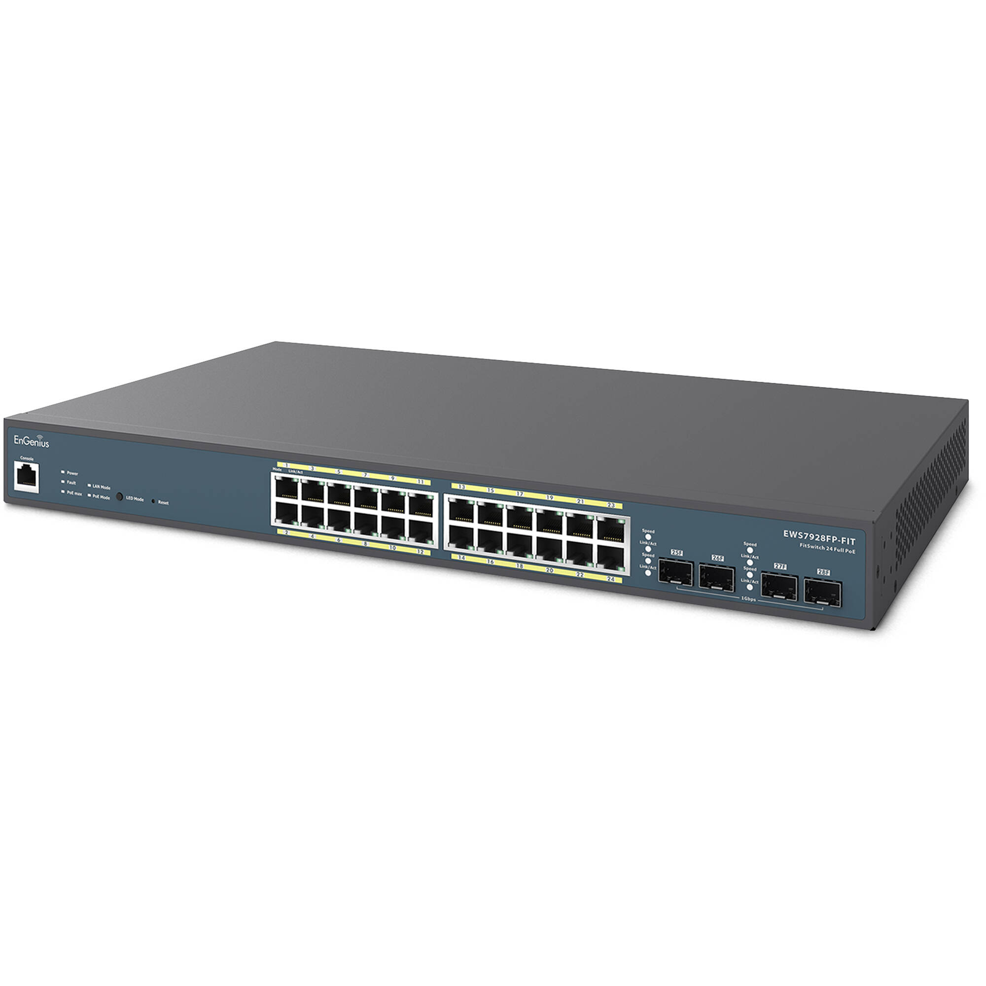 EnGenius EWS7928FP-FIT 24-port Gigabit PoE+ Layer 2+ managed switch with 410W budget — view 3