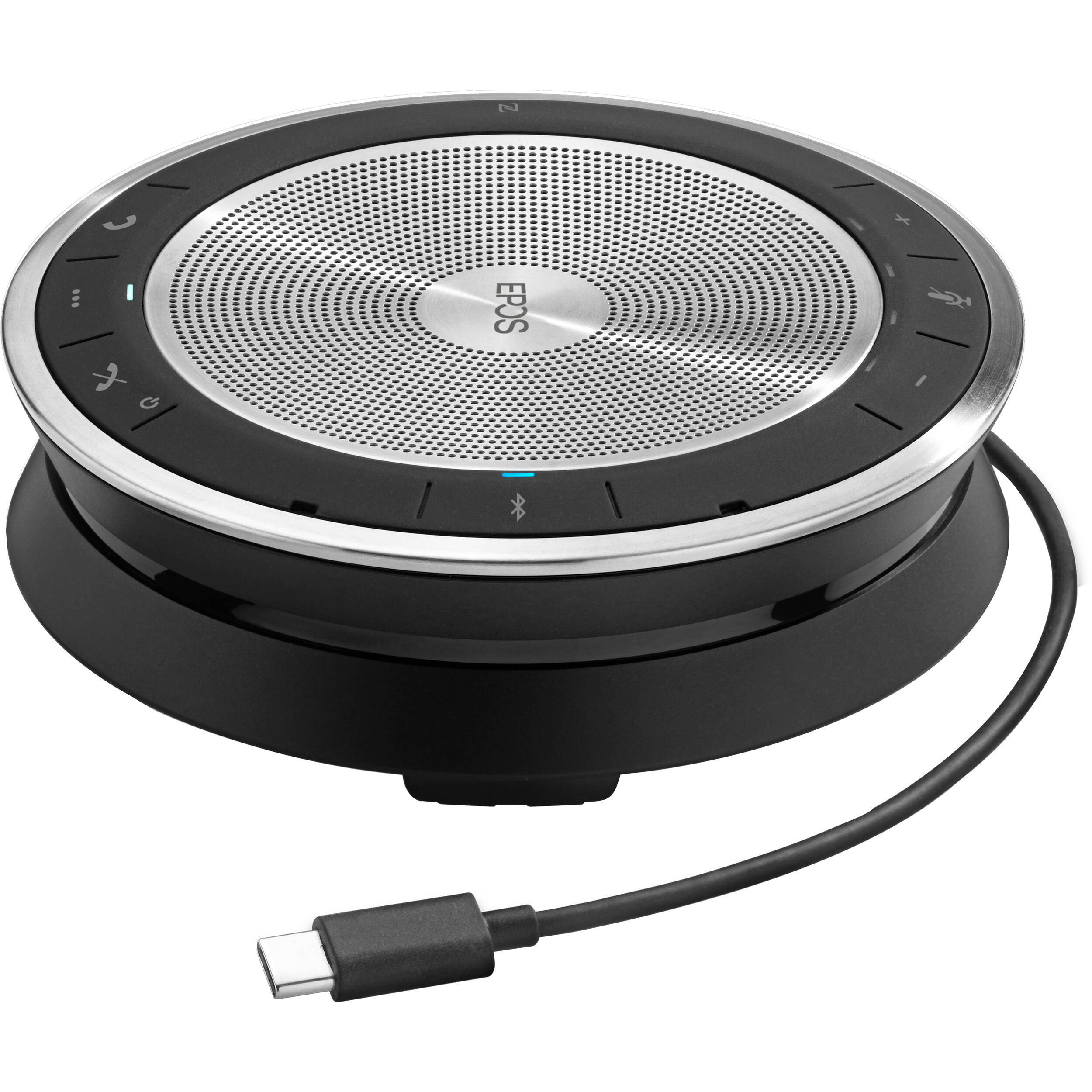 EPOS Bluetooth speaker phone with USB-C cable USB-C to USB-A adapter and carry pouch — view 2