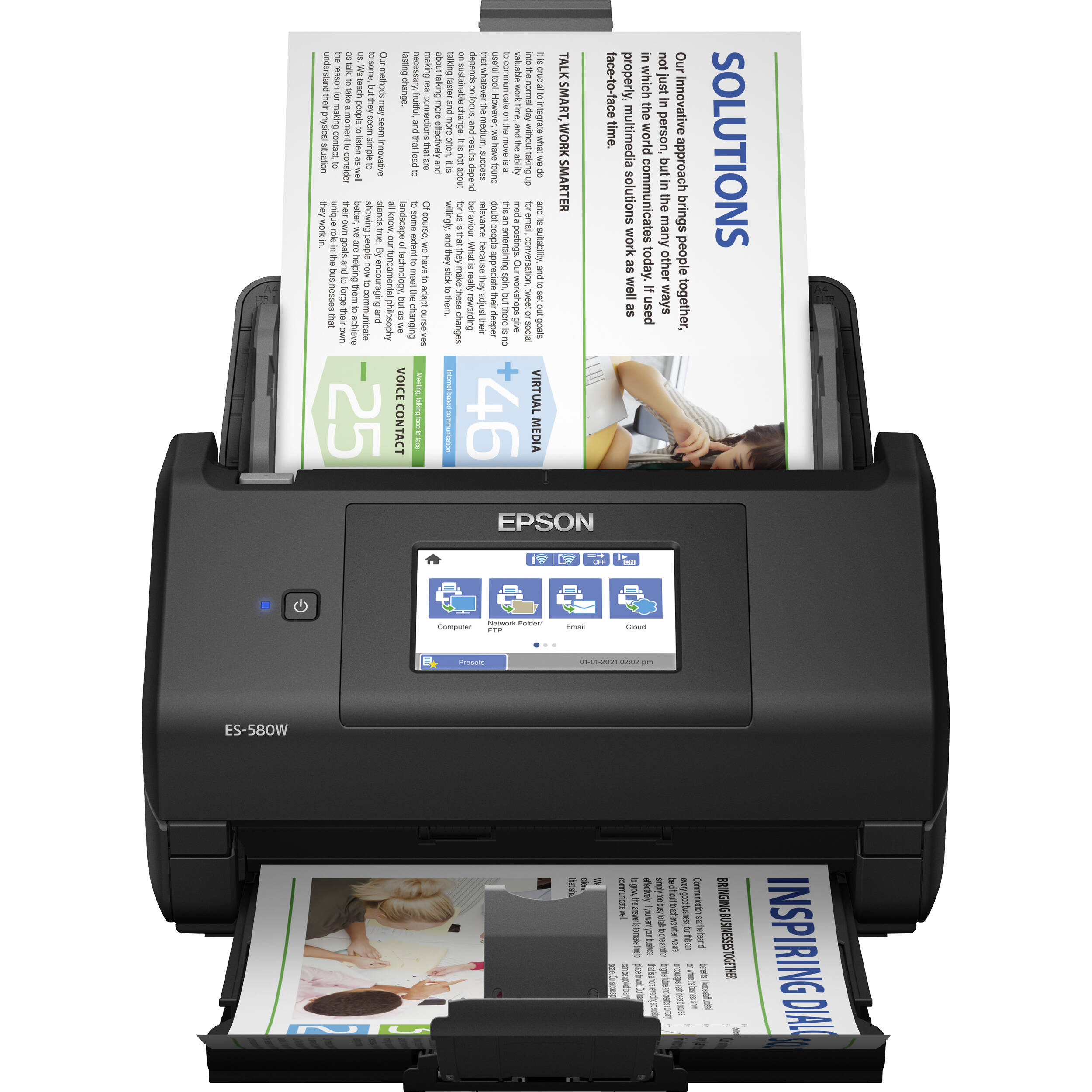 Epson ES-580W document scanner with wireless connectivity, 100-sheet ADF, and touchscreen — view 2