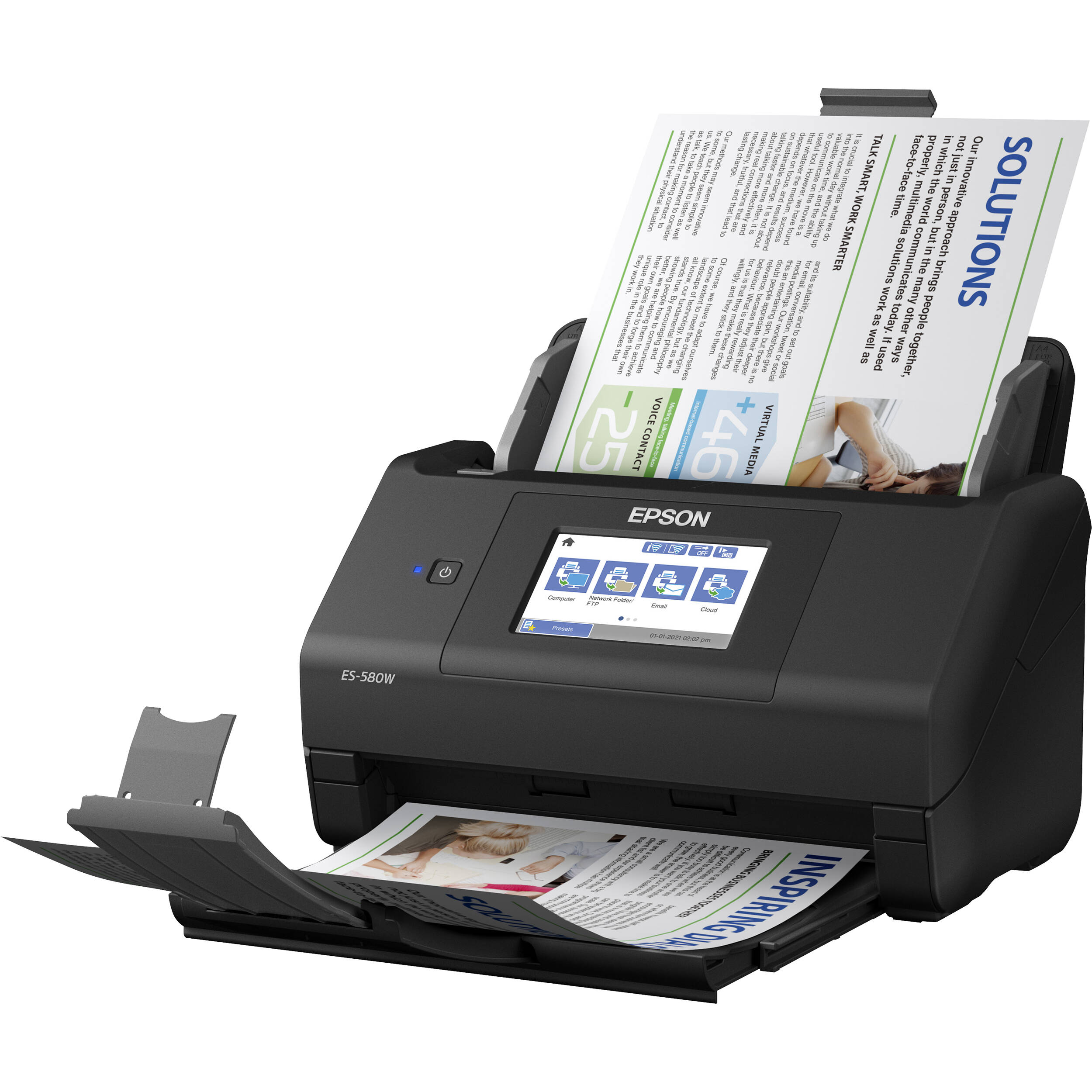 Epson ES-580W document scanner with wireless connectivity, 100-sheet ADF, and touchscreen — view 3