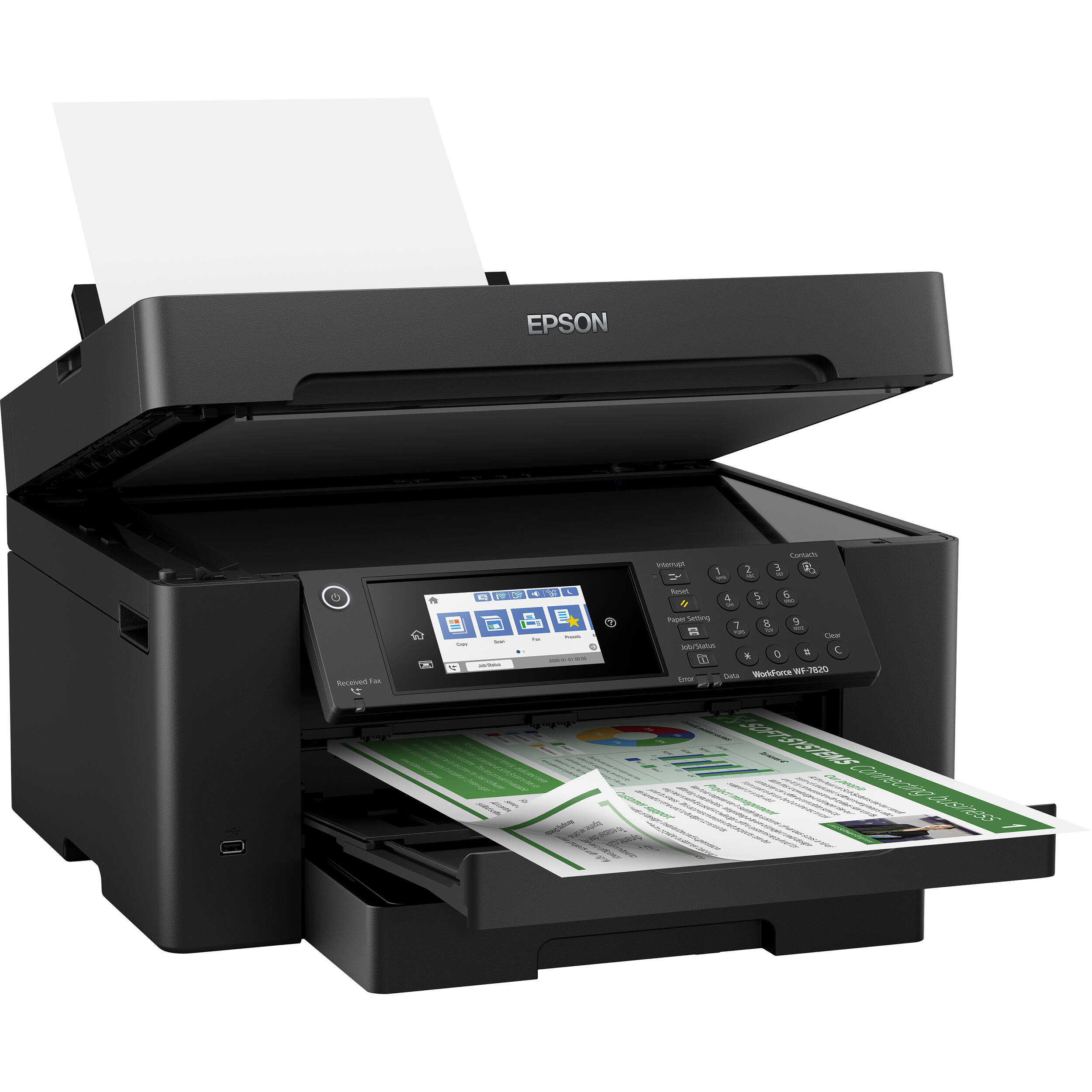 Epson WorkForce WF-7820 wide-format all-in-one printer with touchscreen and dual paper trays — view 4