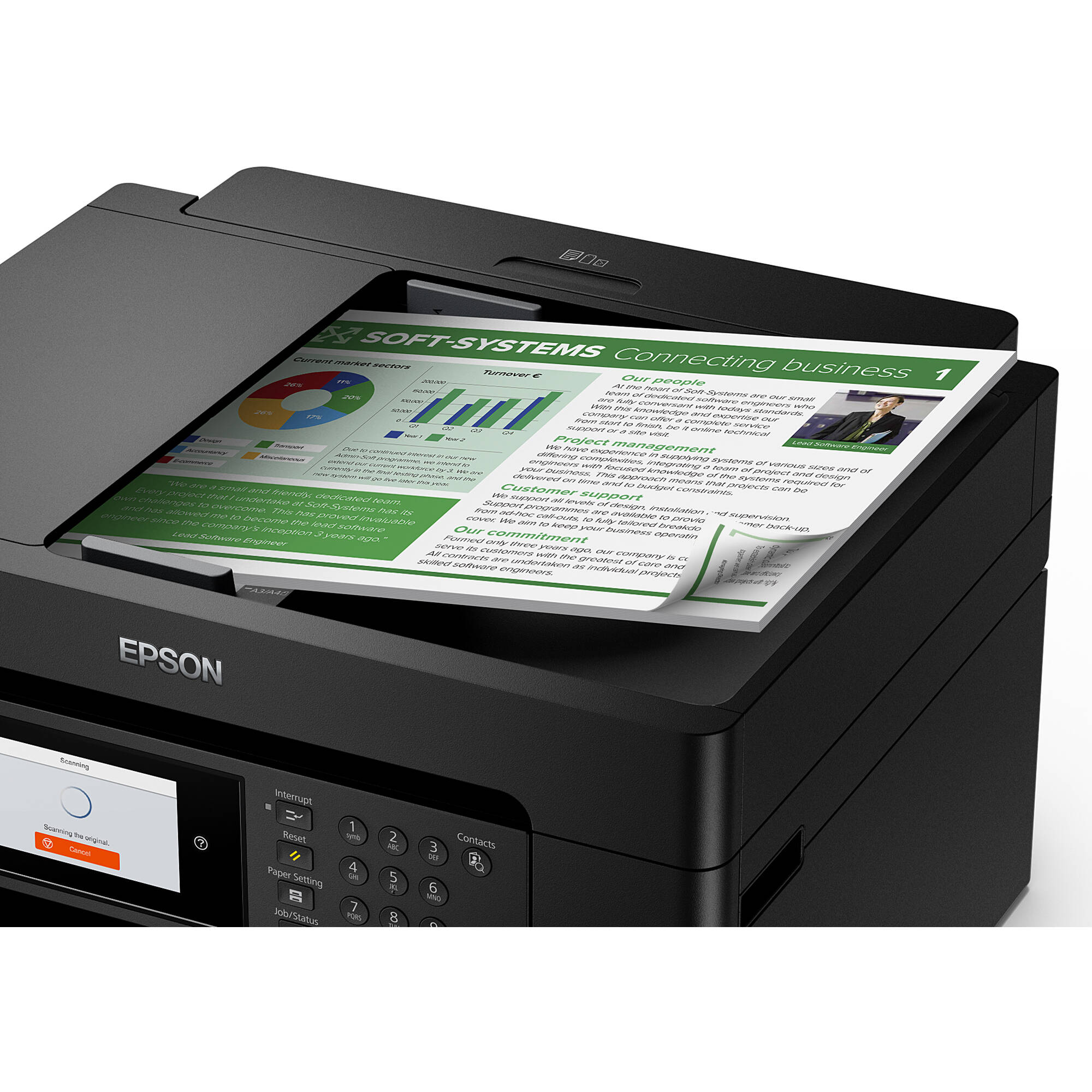 Epson WorkForce WF-7820 wide-format all-in-one printer with touchscreen and dual paper trays — view 6