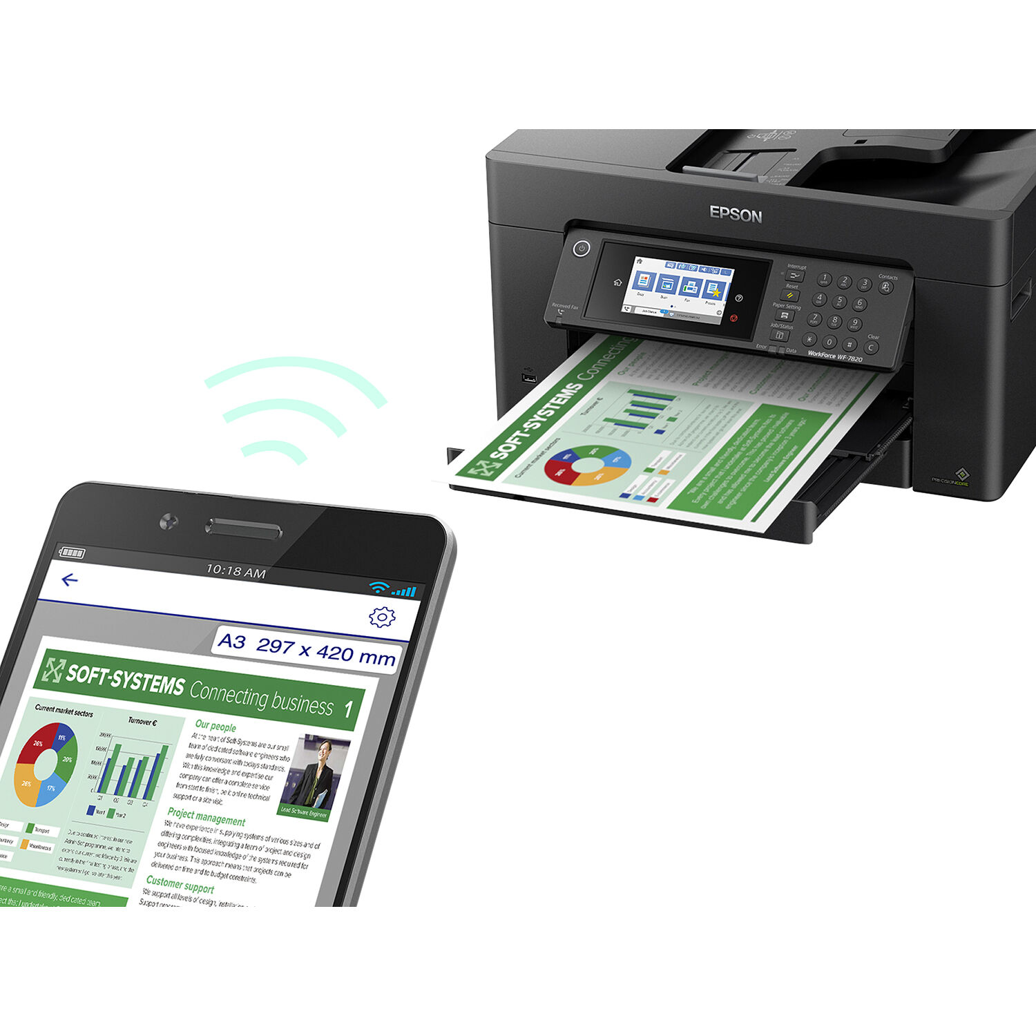 Epson WorkForce WF-7820 wide-format all-in-one printer with touchscreen and dual paper trays — view 8