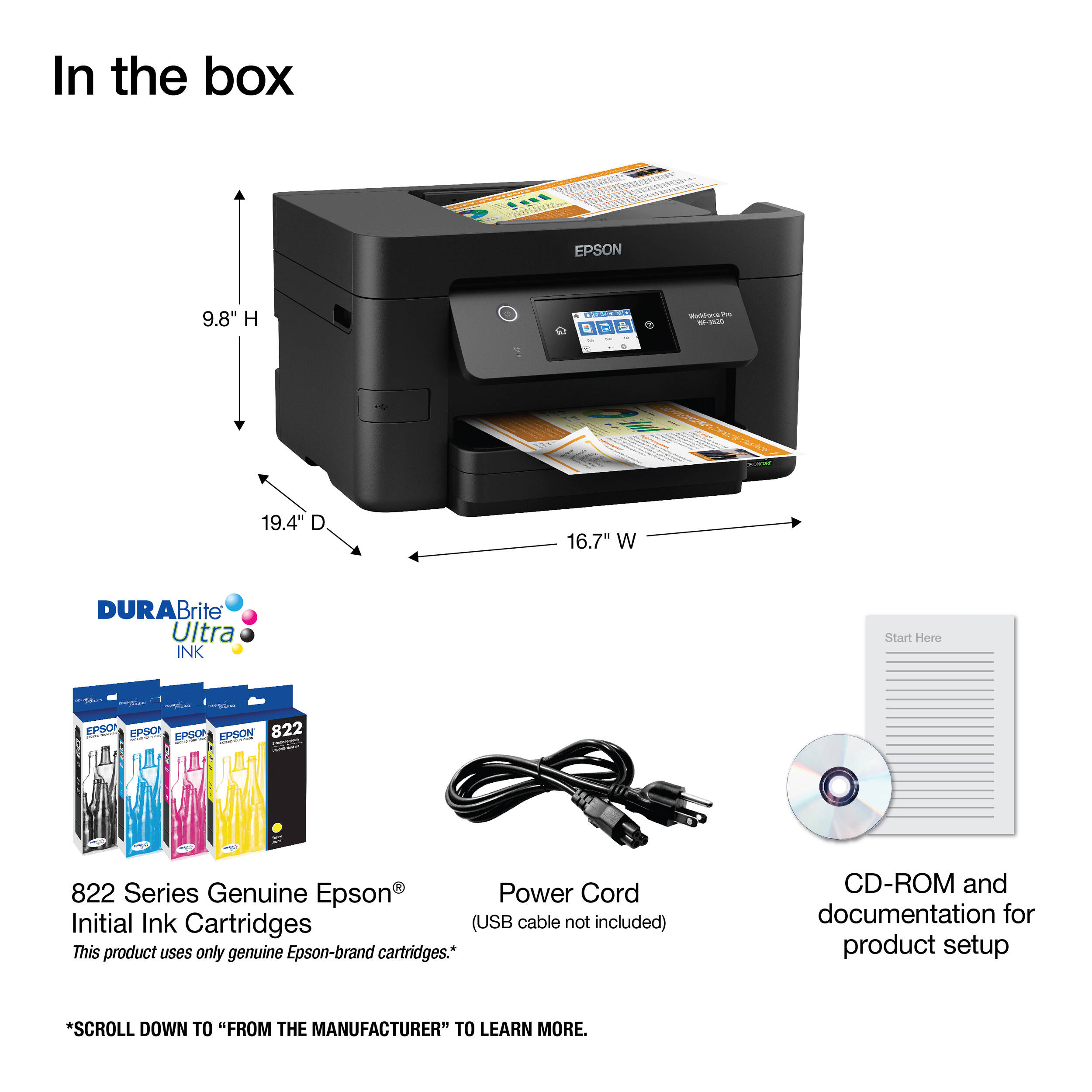 Epson WorkForce Pro WF-3820 Wi-Fi all-in-one printer with touchscreen and automatic duplex printing — view 11