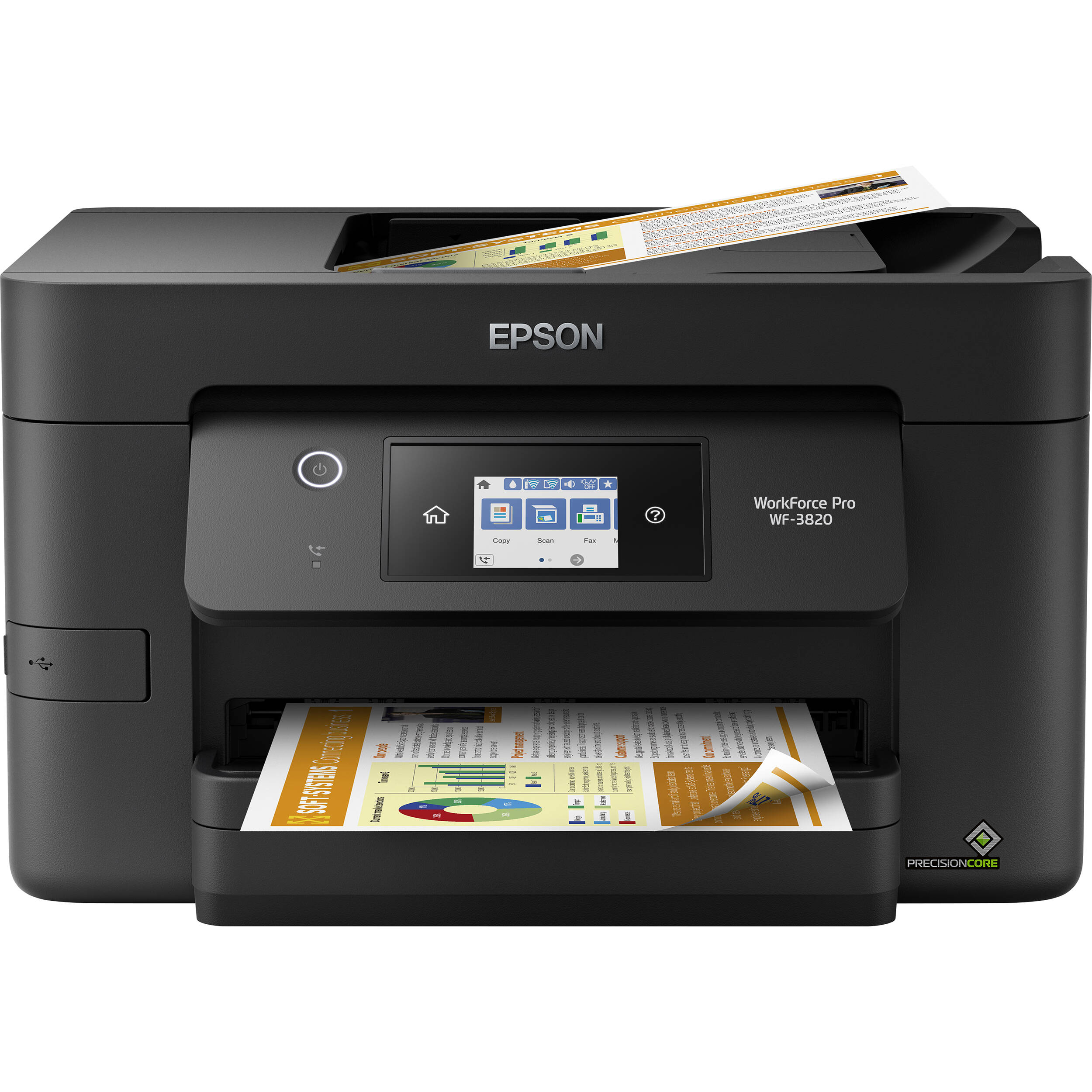 Epson WorkForce Pro WF-3820 Wi-Fi all-in-one printer with touchscreen and automatic duplex printing — view 2