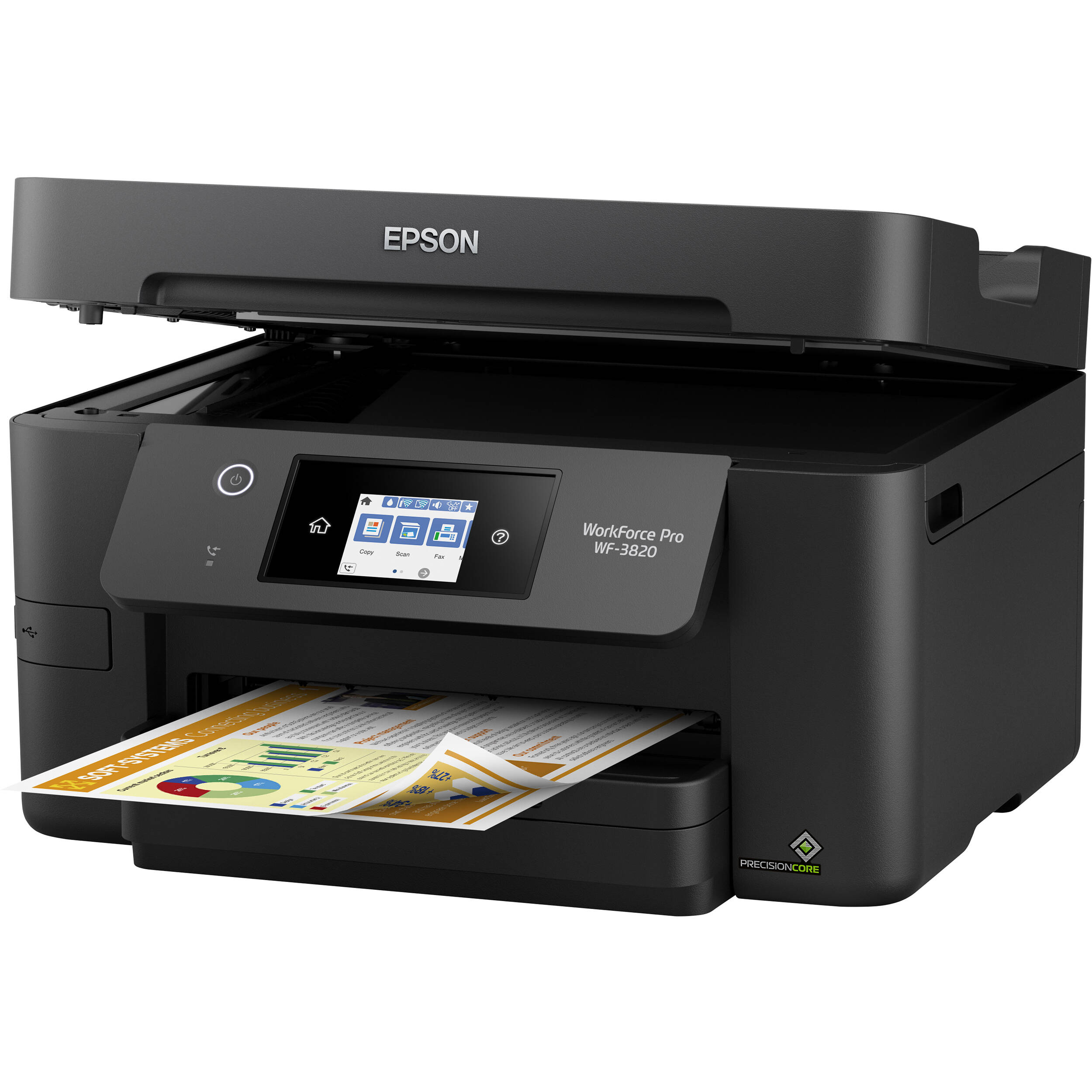 Epson WorkForce Pro WF-3820 Wi-Fi all-in-one printer with touchscreen and automatic duplex printing — view 3