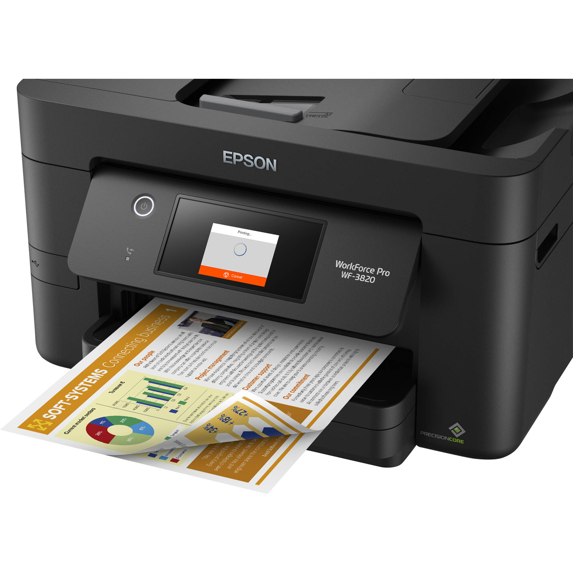 Epson WorkForce Pro WF-3820 Wi-Fi all-in-one printer with touchscreen and automatic duplex printing — view 4