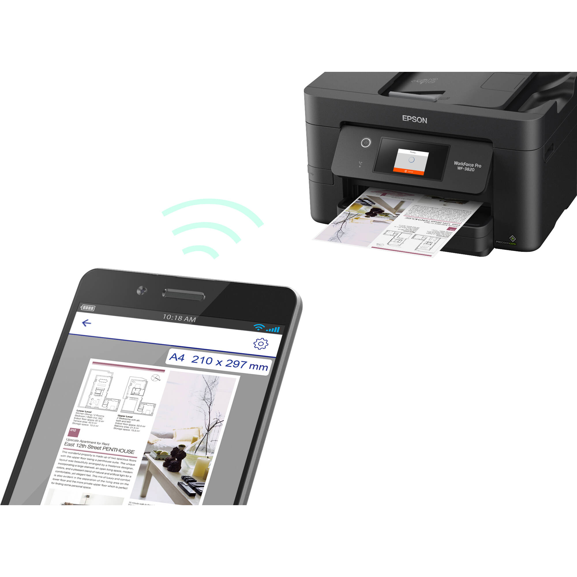 Epson WorkForce Pro WF-3820 Wi-Fi all-in-one printer with touchscreen and automatic duplex printing — view 9