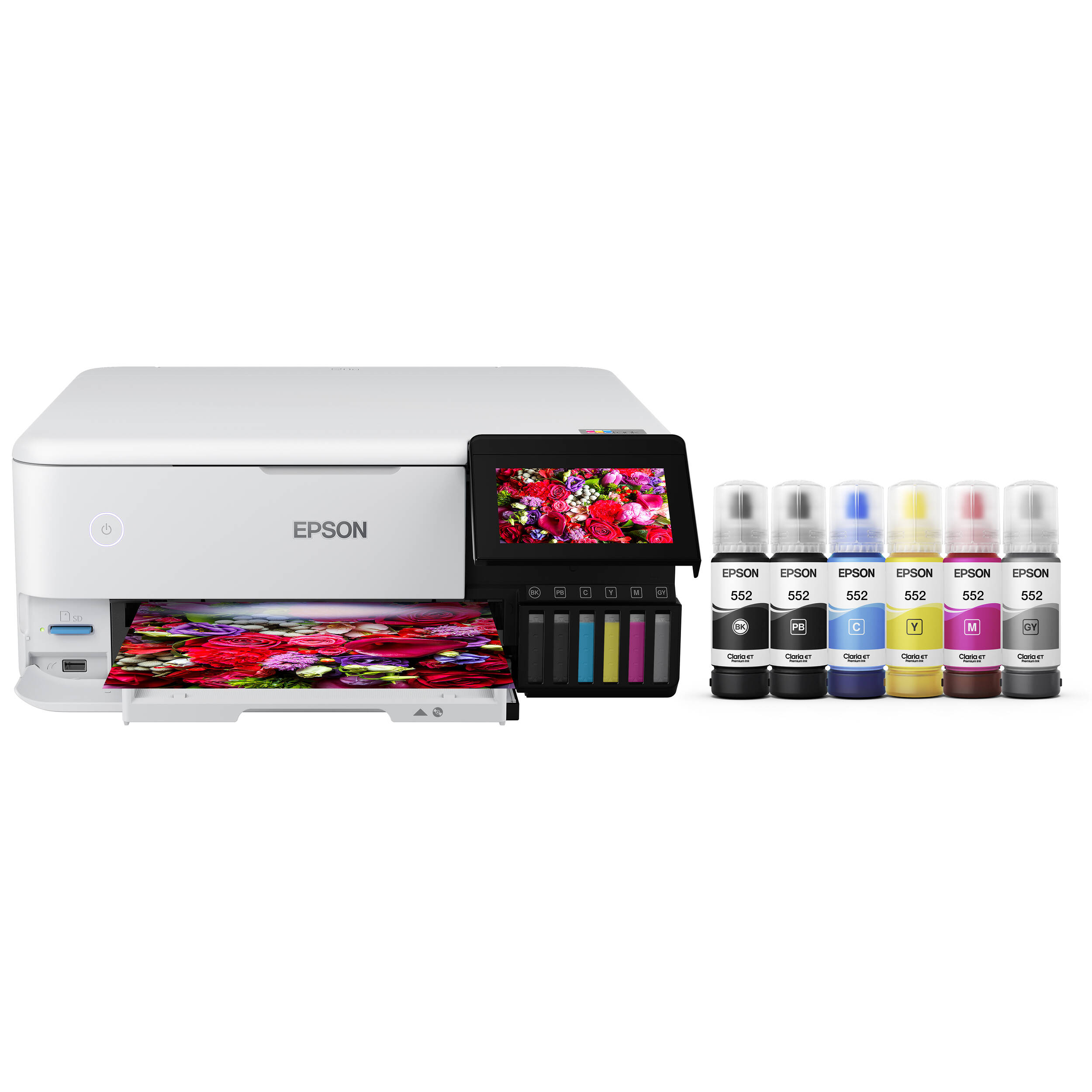 Epson EcoTank ET-8500 white all-in-one printer with wireless connectivity and refillable ink tanks — view 10